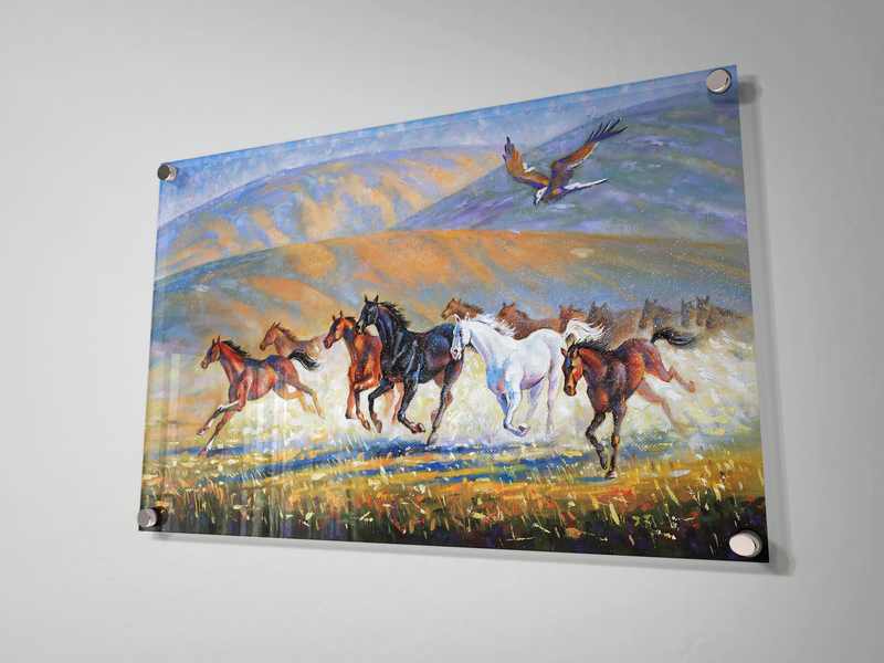 Running Horse & Eagle  Premium Acrylic Wall Painting