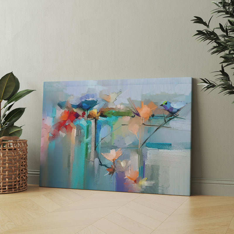 Abstract Colorful Canary Bird With Flower Morden Canvas Wall Painting