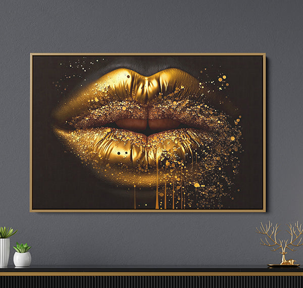 Golden Effect Lips Canvas Wall Painting