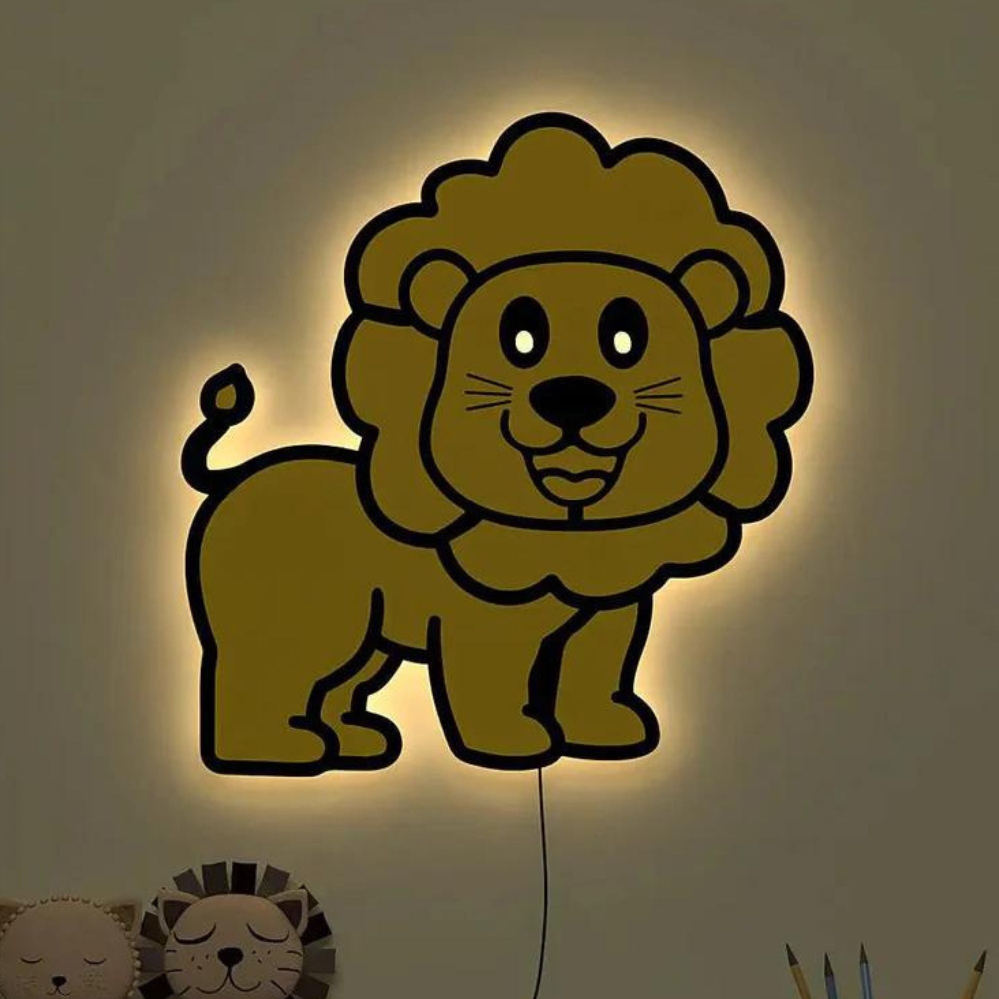 Baby Lion Backlit Wooden Wall Décor