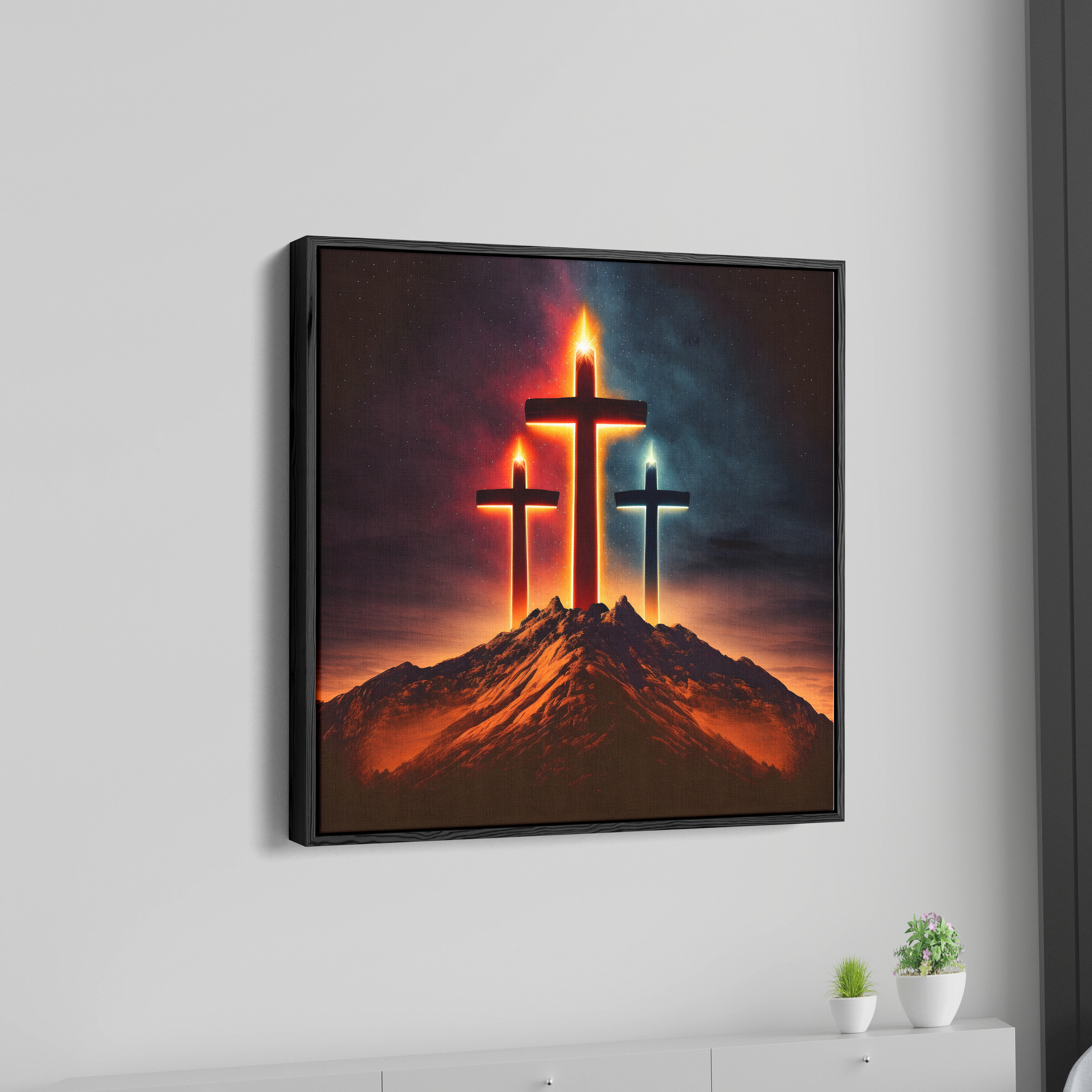 Lighting Jesus Cross Canvas Wall Painting