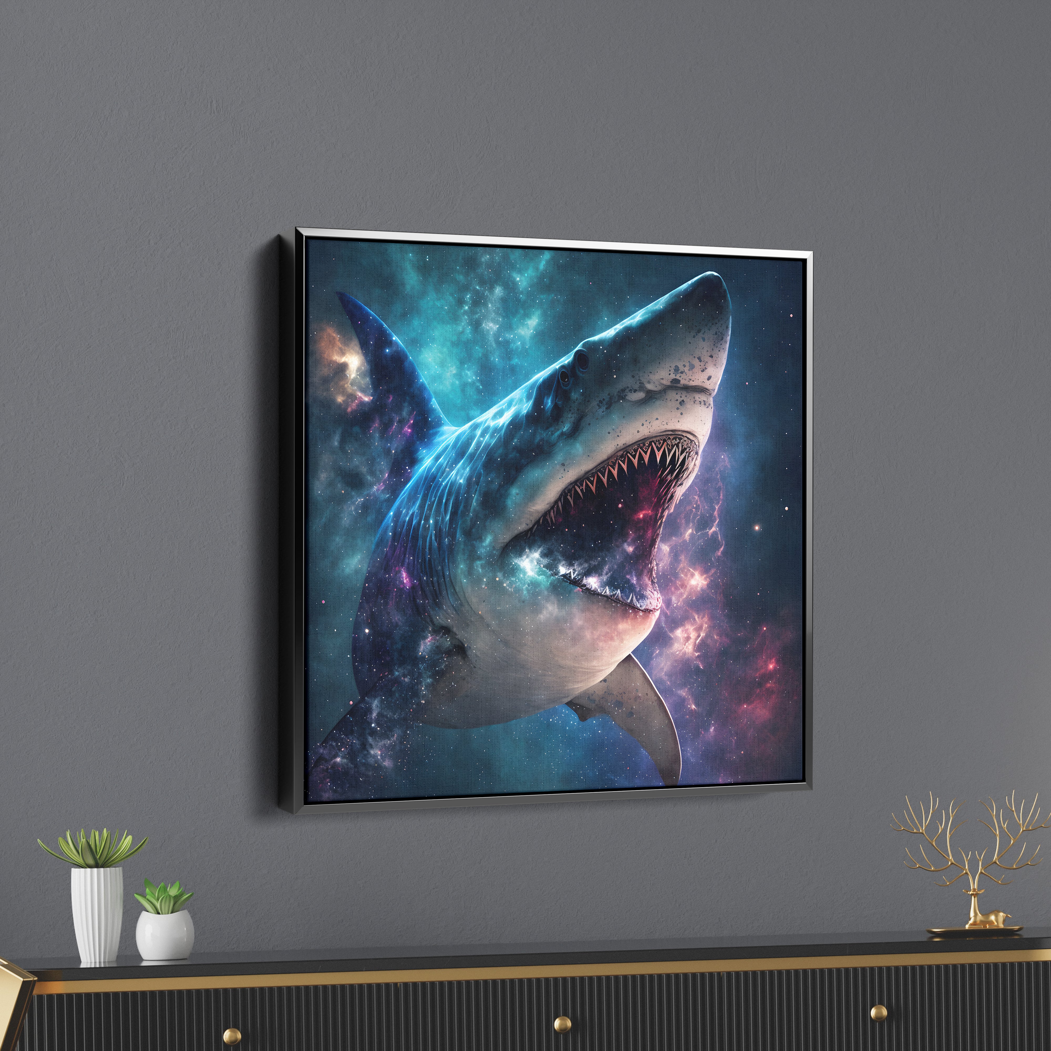 Big Shark In Galaxy Canvas Wall Painting