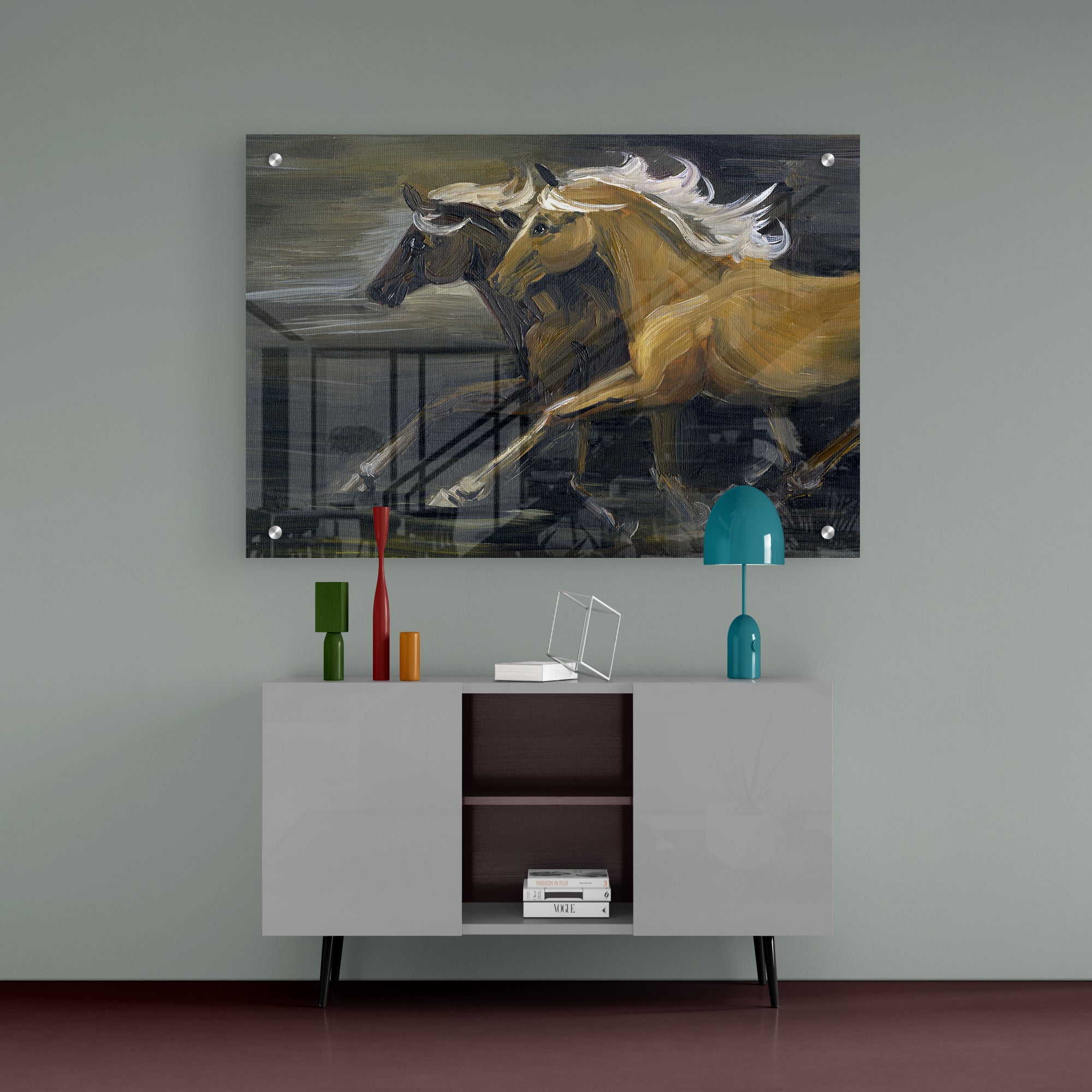Abstract Two Runging Horses Modern Art Acrylic Wall Painting