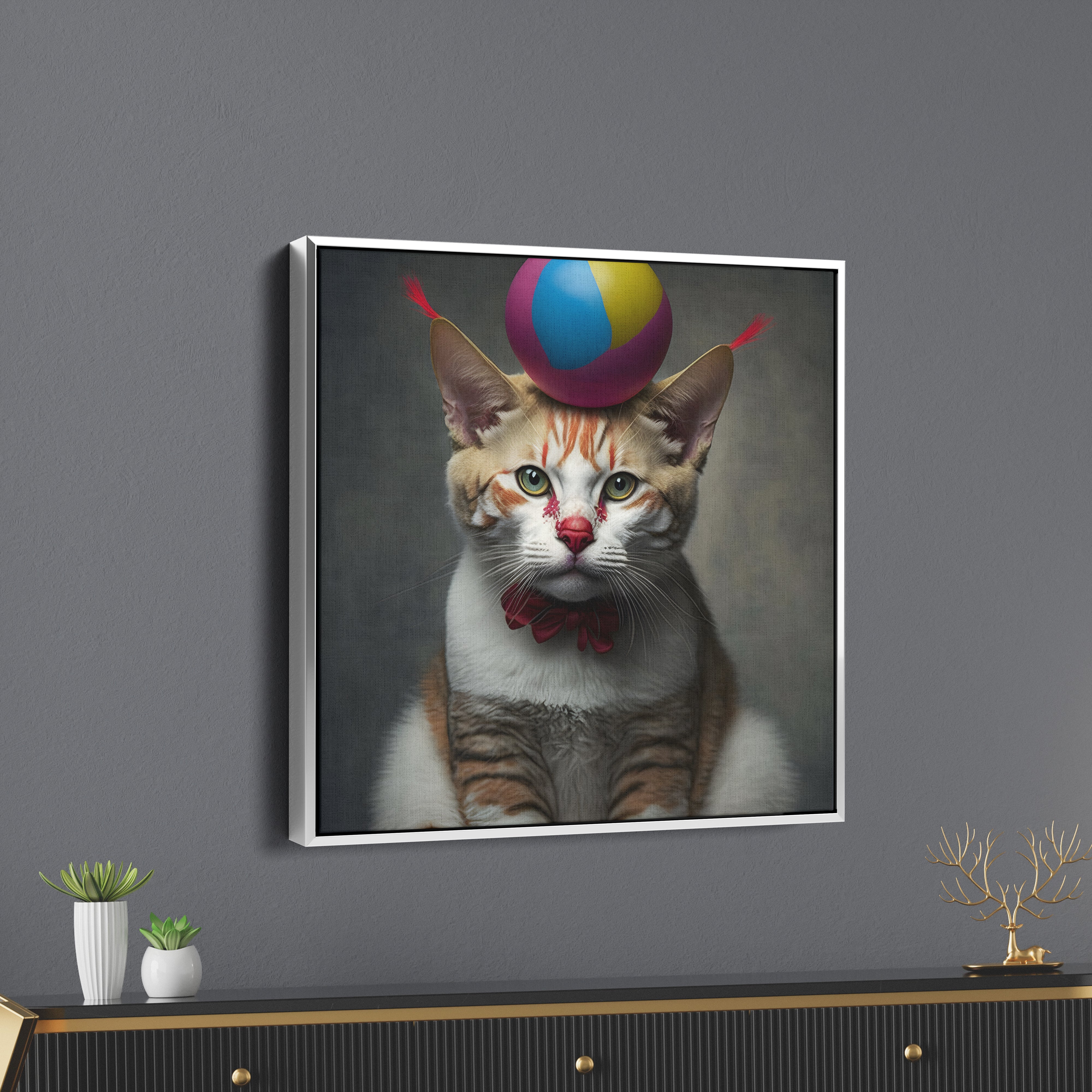 Cat Holding Boll On Head Canvas Wall Painting