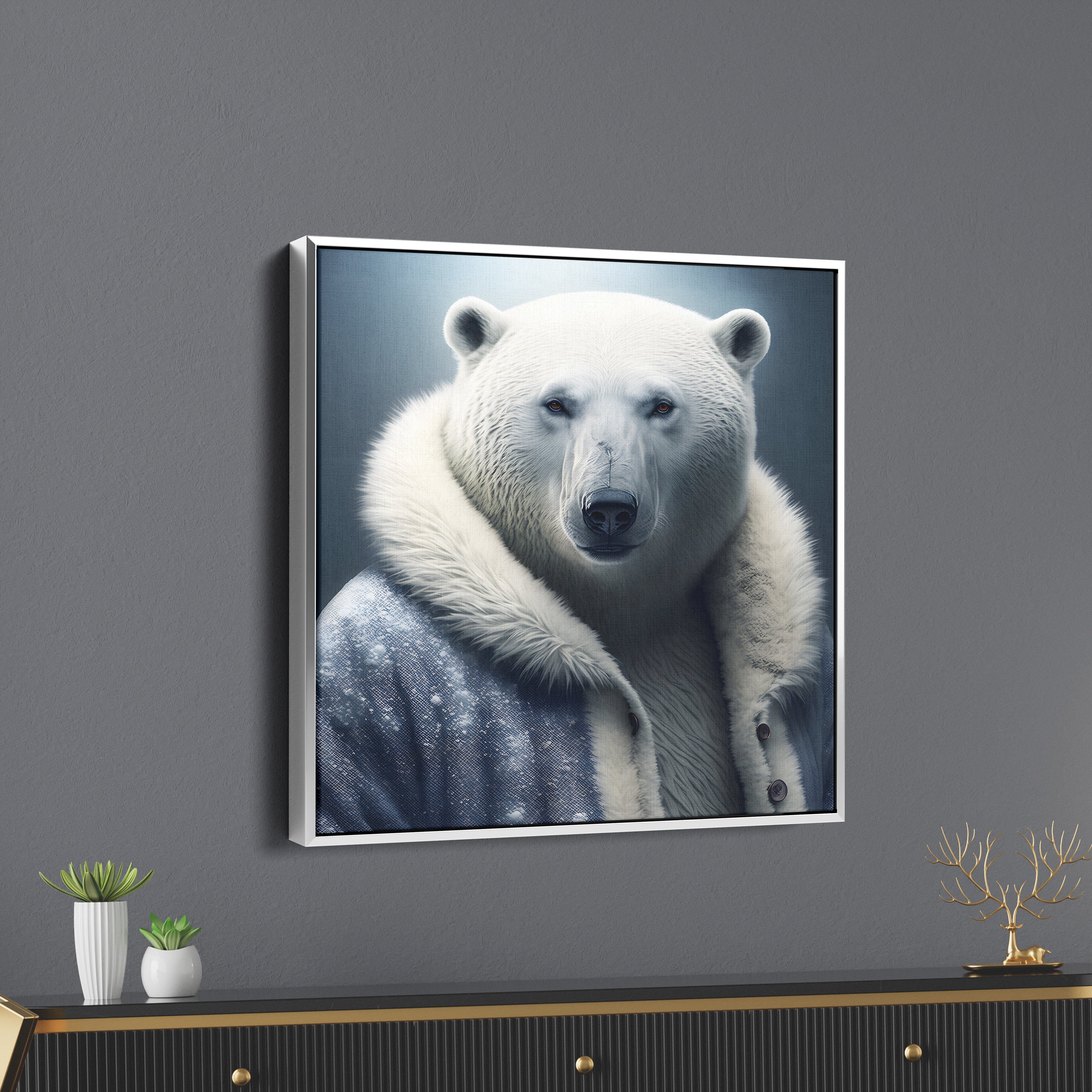 White Bear In Jacket Canvas Wall Painting