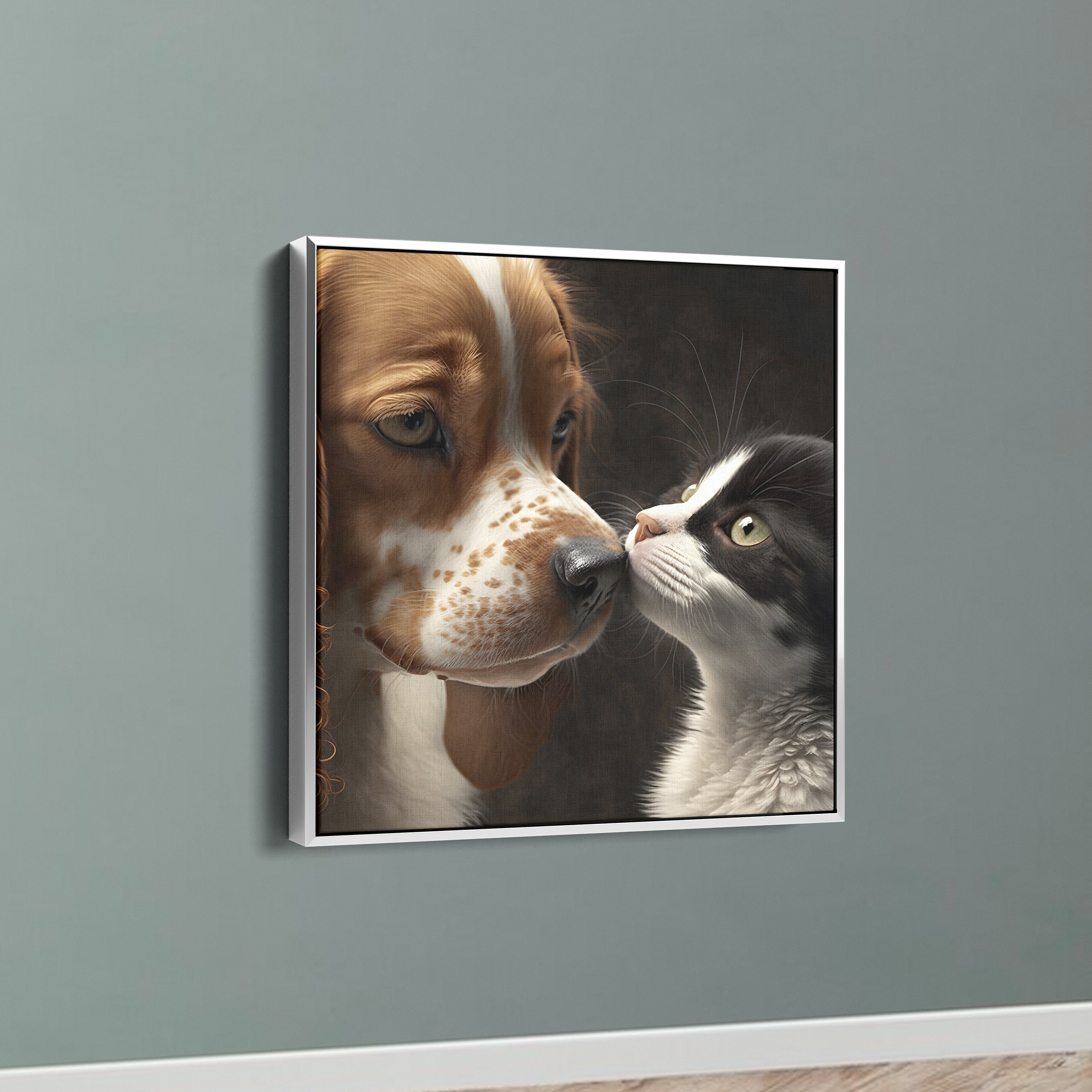 Loving Dog And Cat Canvas Wall Painting