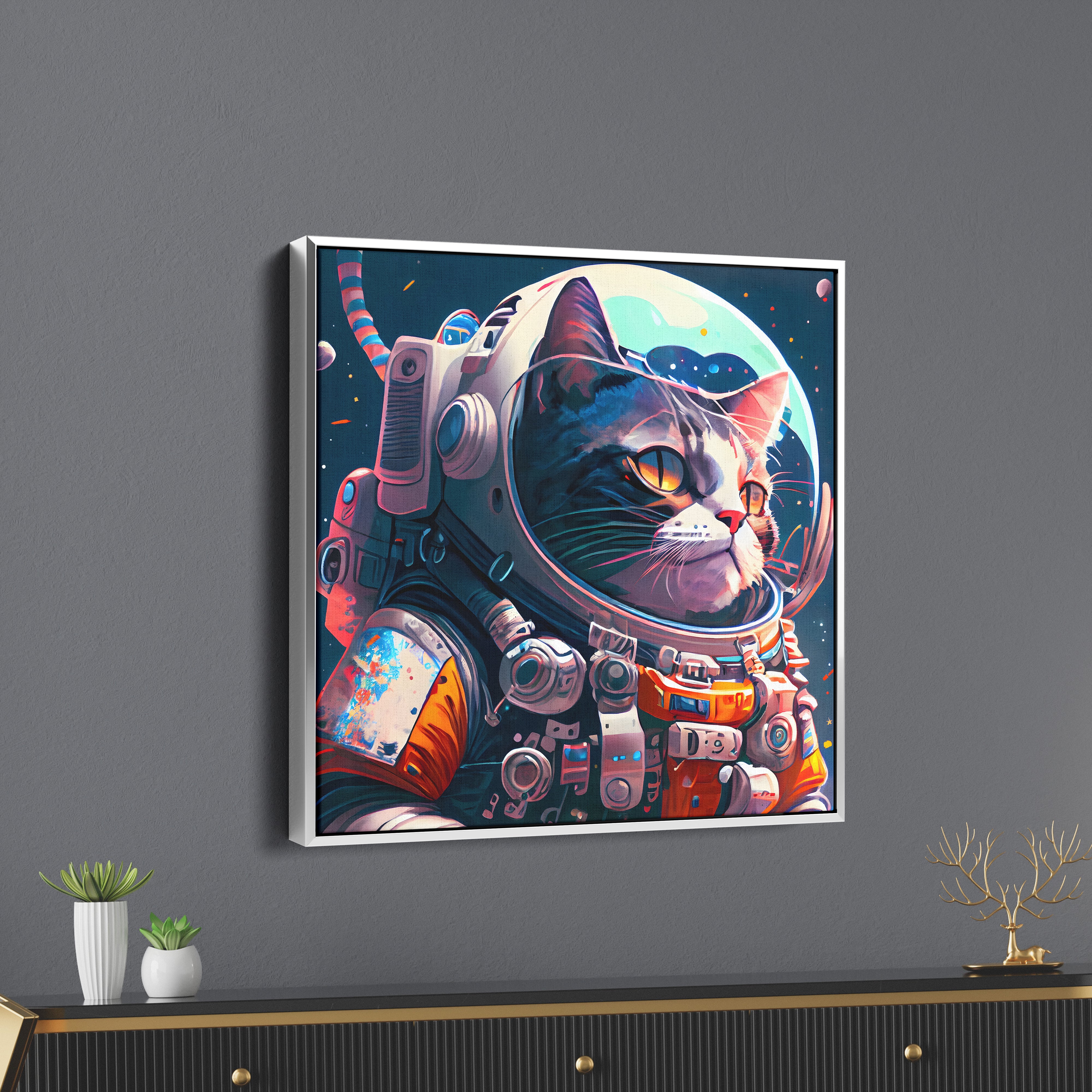 Astronaut Cat Canvas Wall Painting