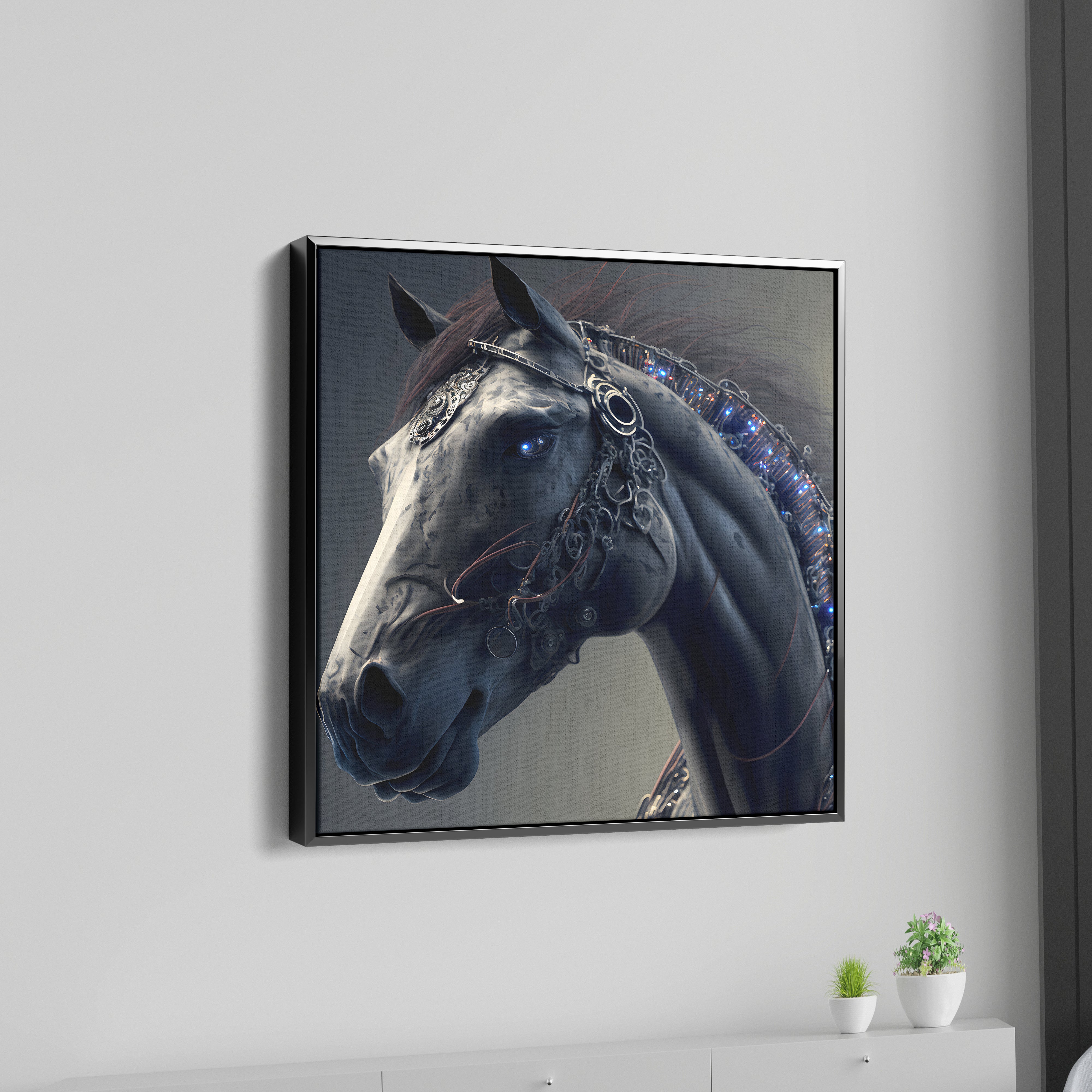 Black Robot Horse Canvas Wall Painting