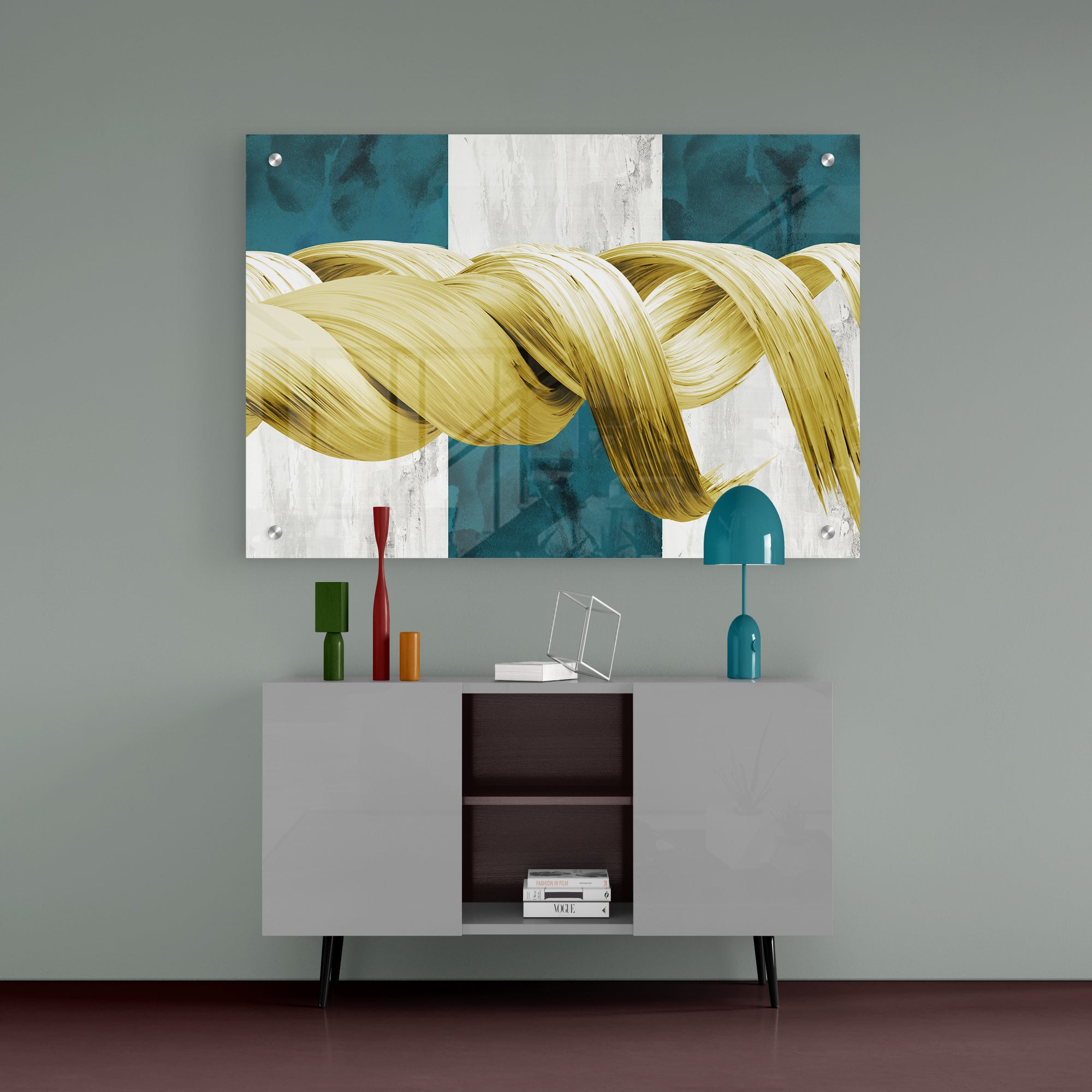 Abstract Golden And Green Modern Art Acrylic Wall Painting