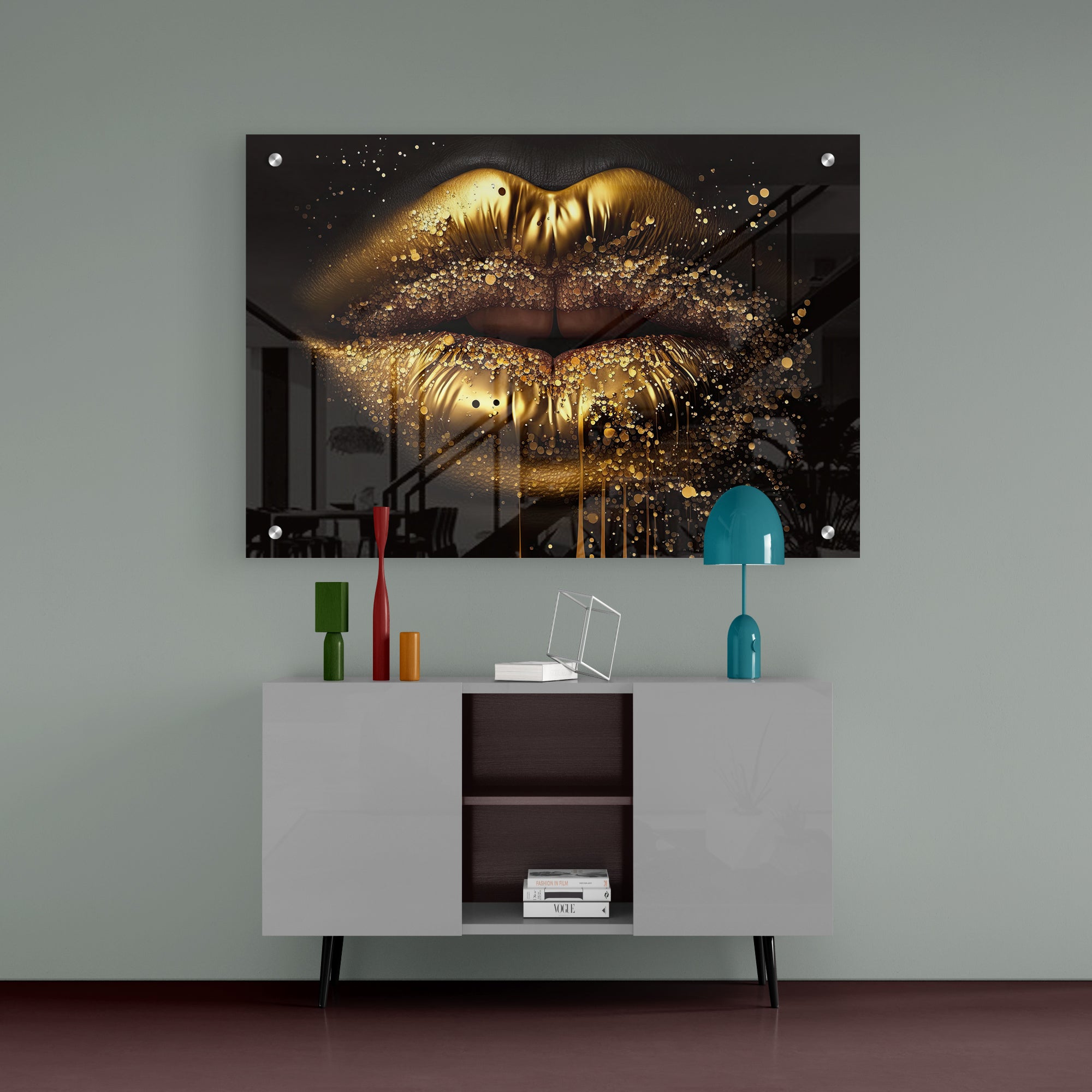 Golden Lips Premium Acrylic Wall Painting