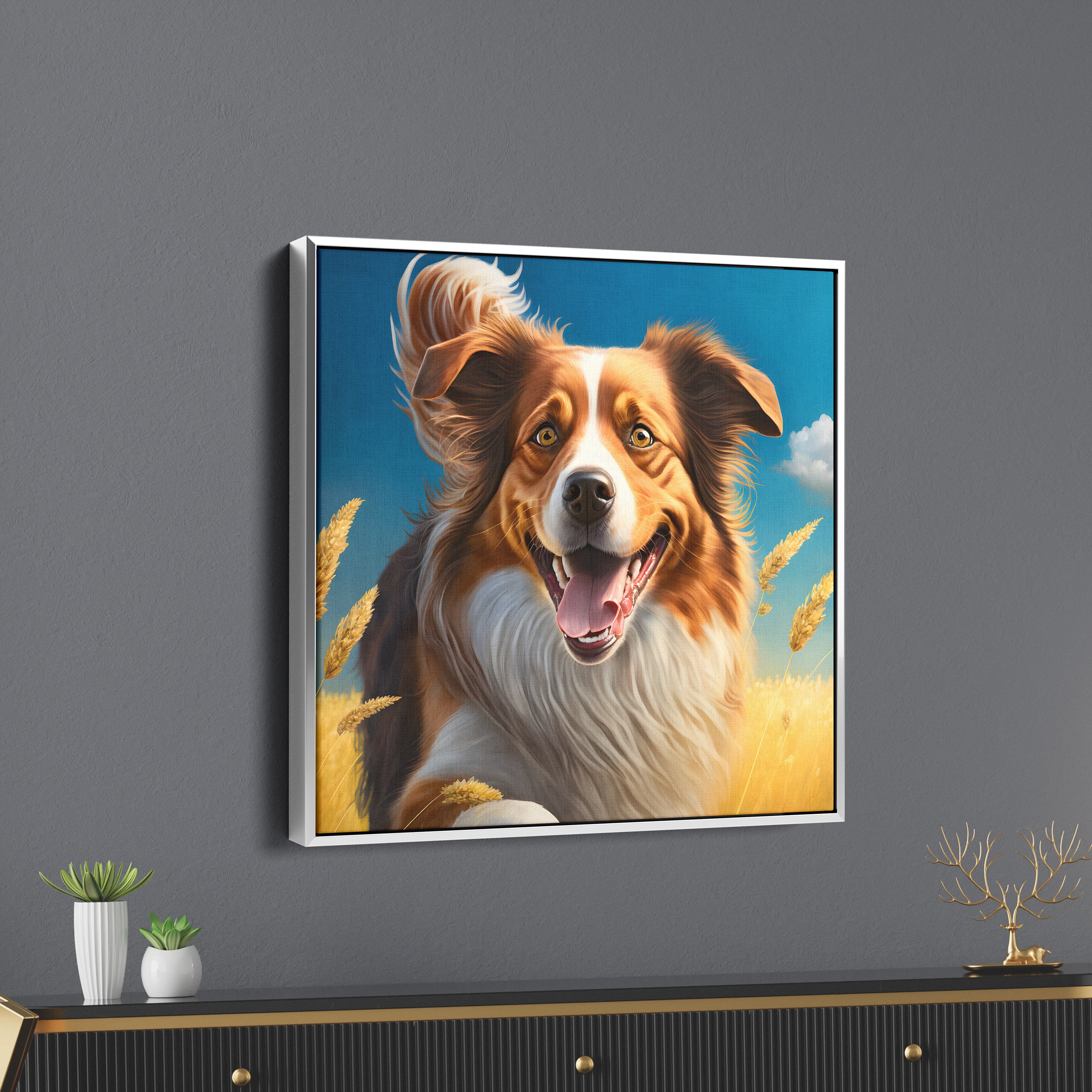 Running Cute Dog Canvas Wall Painting