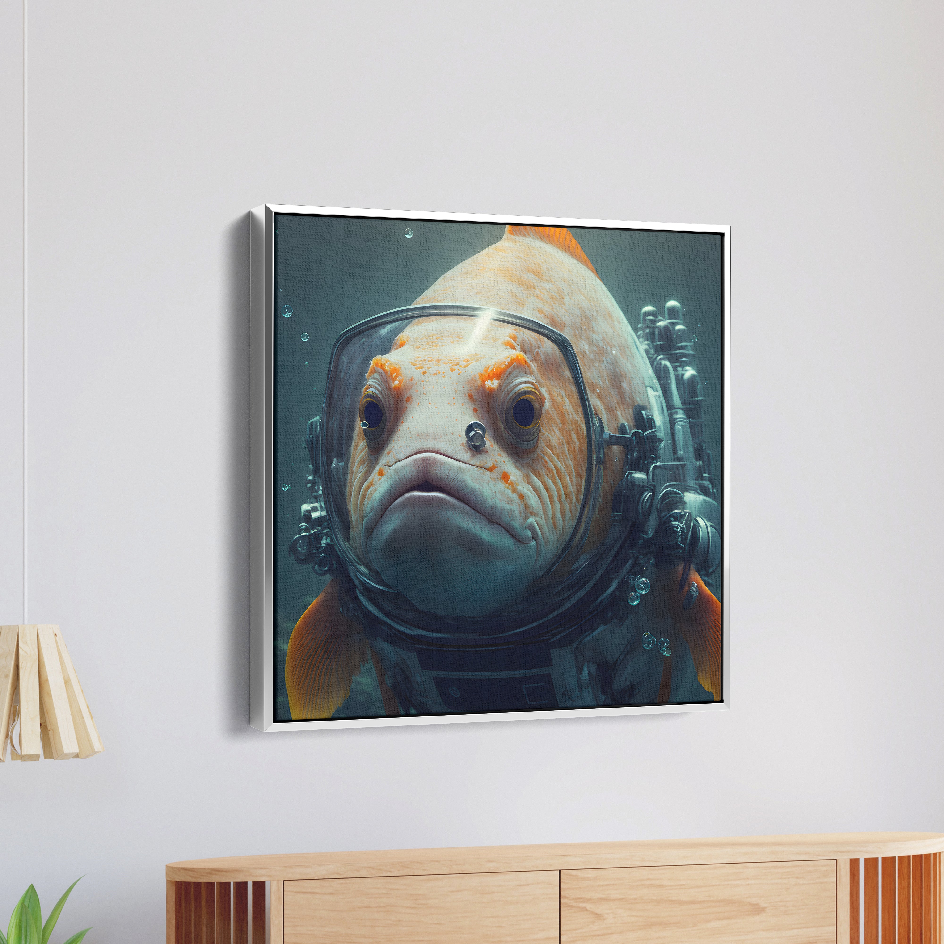 A Fish Head With A Fish Face On It Canvas Wall Painting