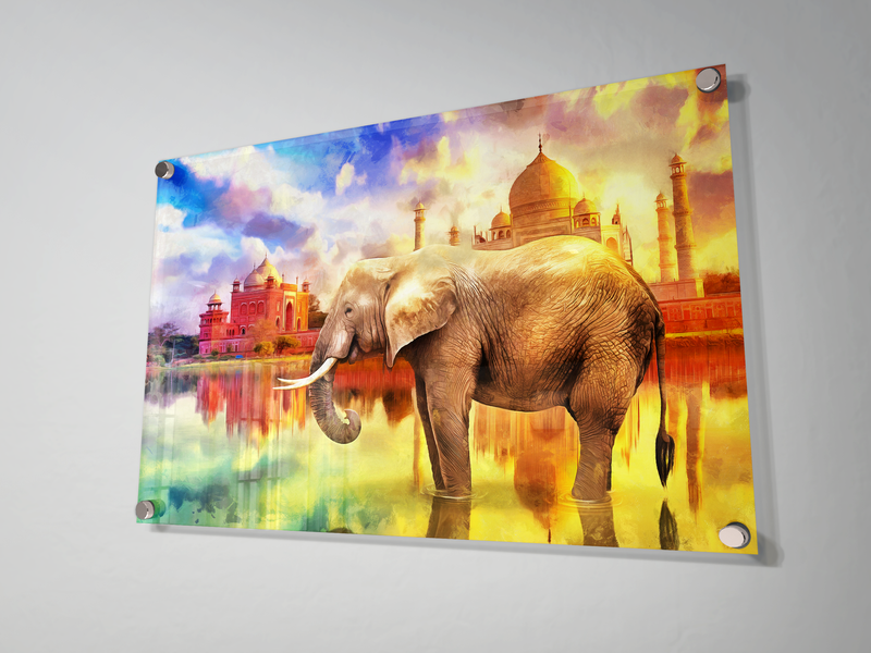 Elephant And Taj Mehal Premium Acrylic Wall Painting