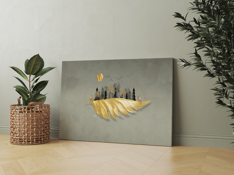 Golden Leave Canvas Wall Painting
