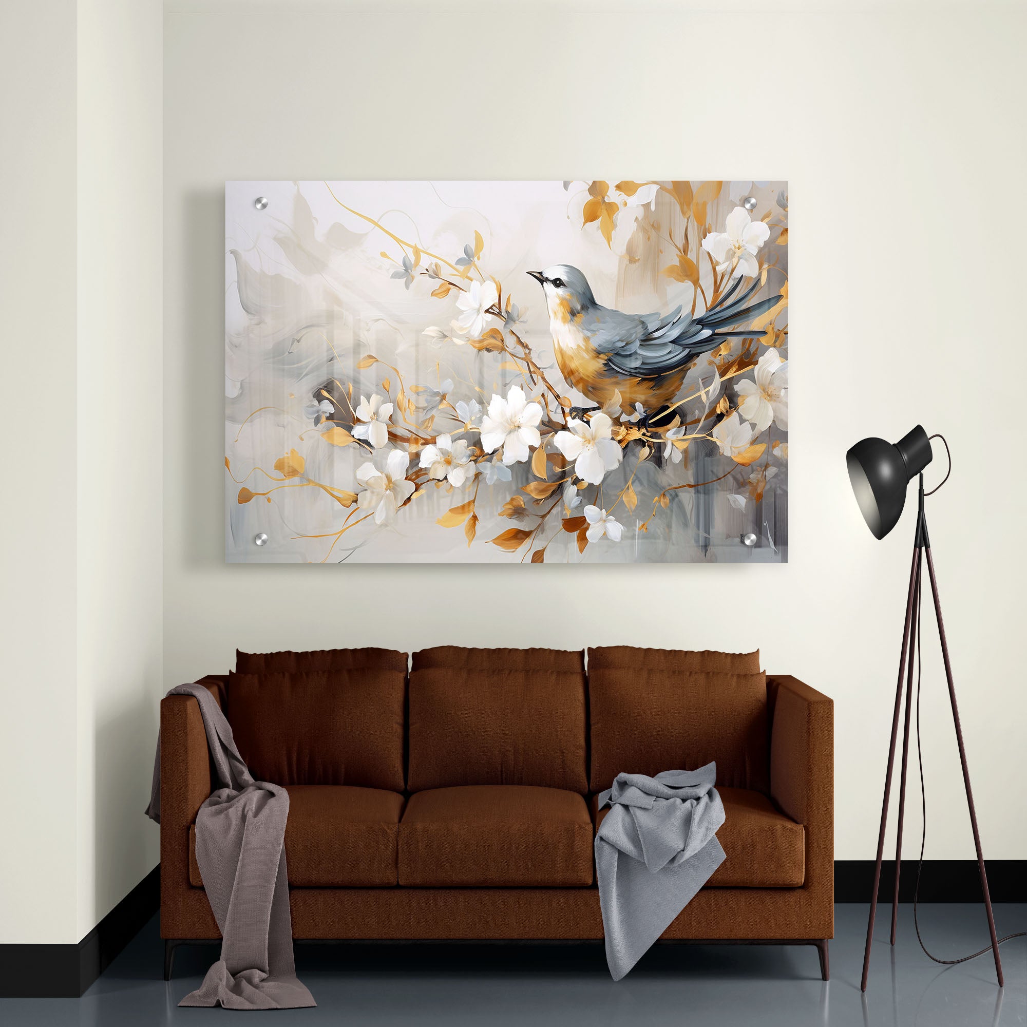 Abstract Birds and Flower Acrylic Wall Painting