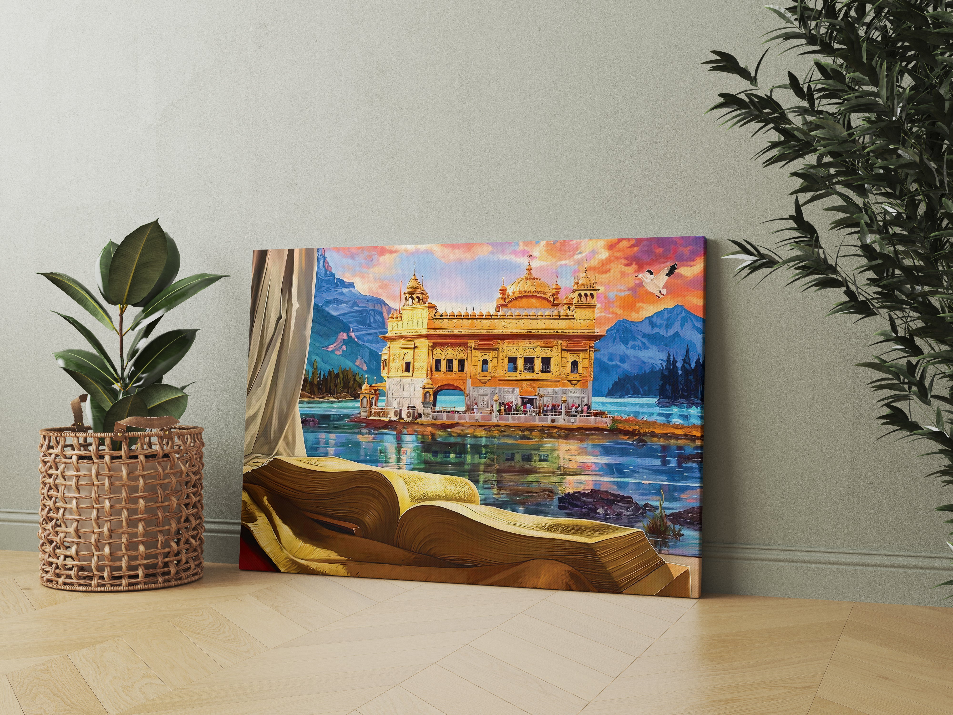 Abstract Golden Temple Canvas Wall Painting