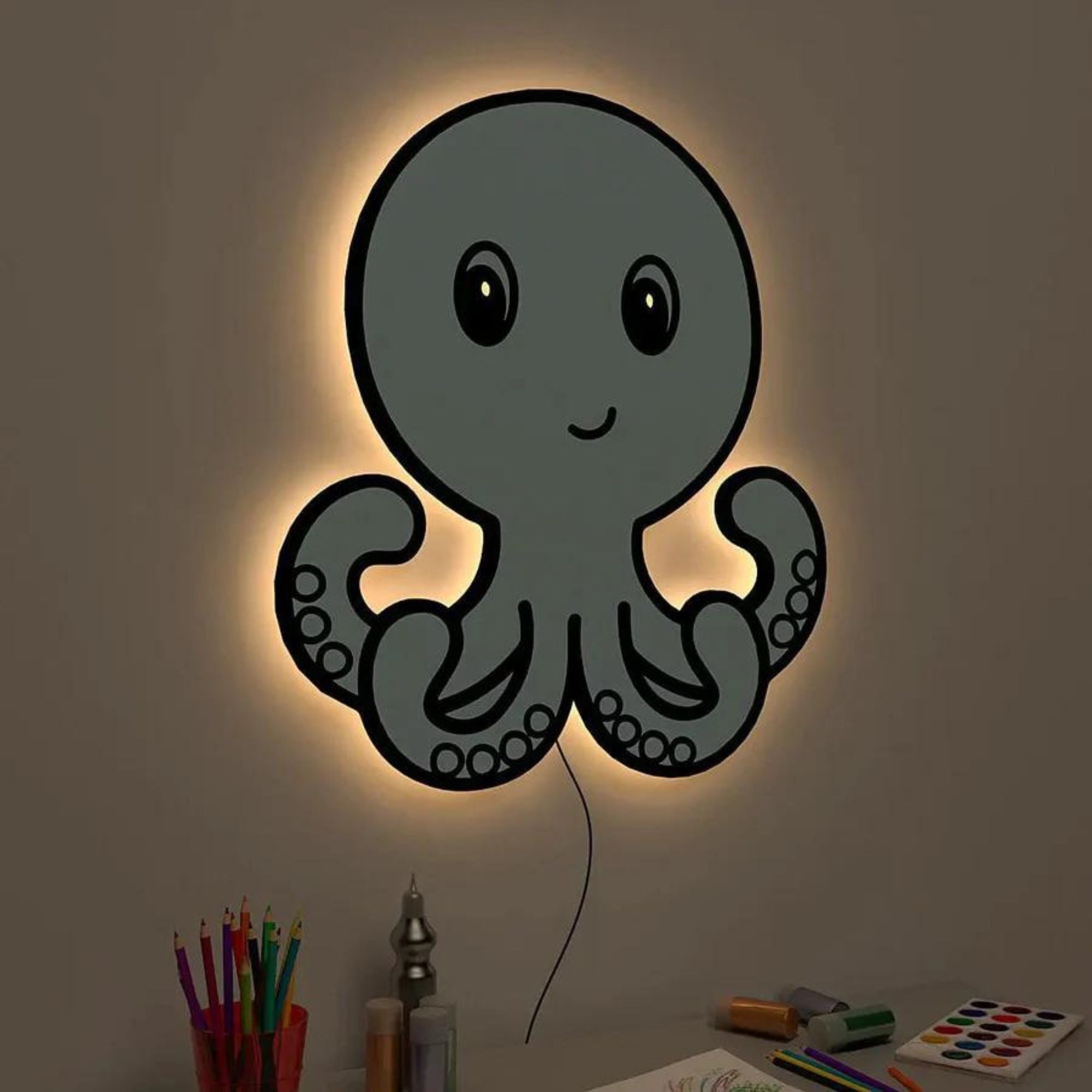 Baby Octopus Backlit Wooden Wall Décor