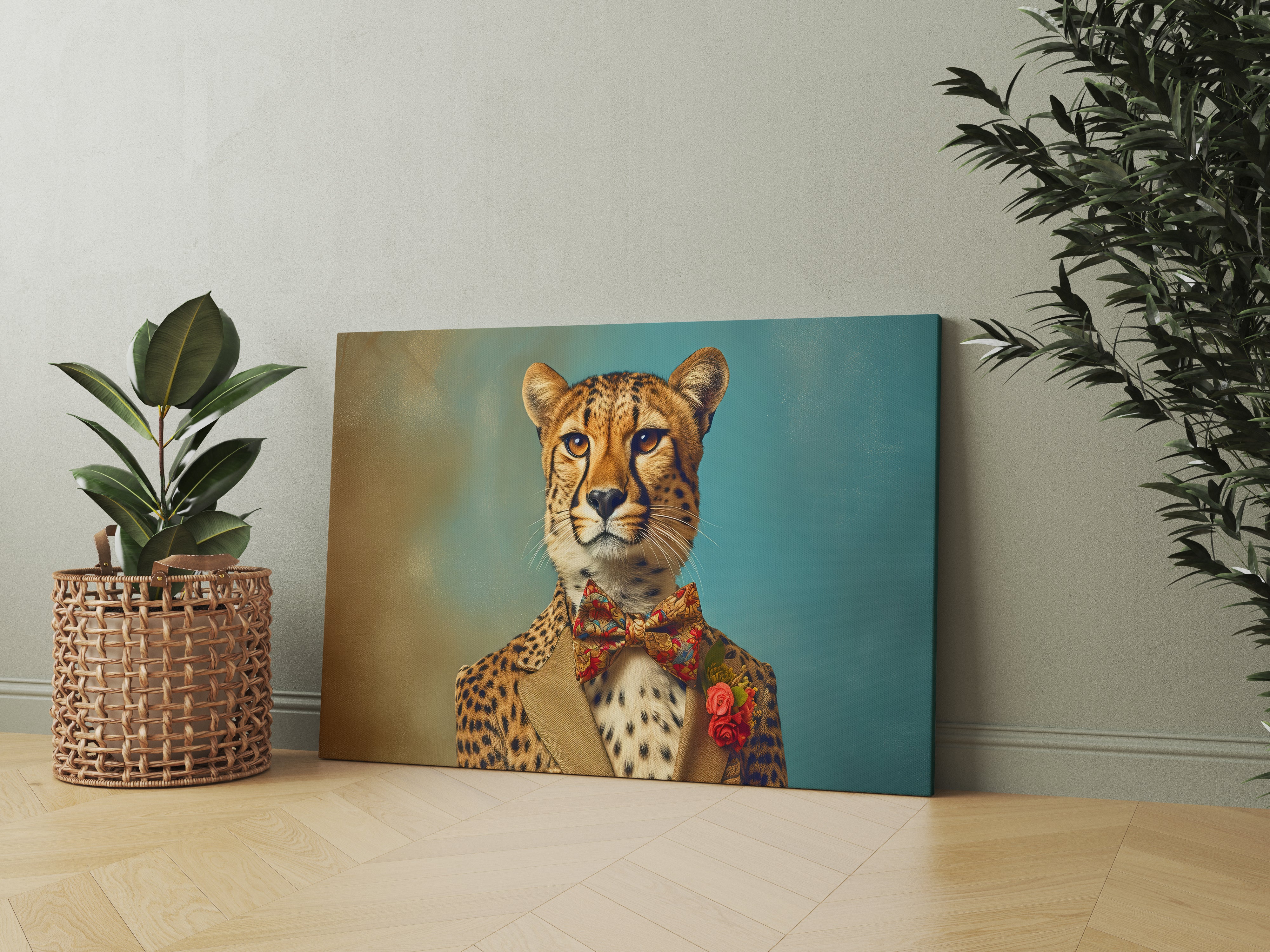Cheetah In Suit Canvas Wall Painting