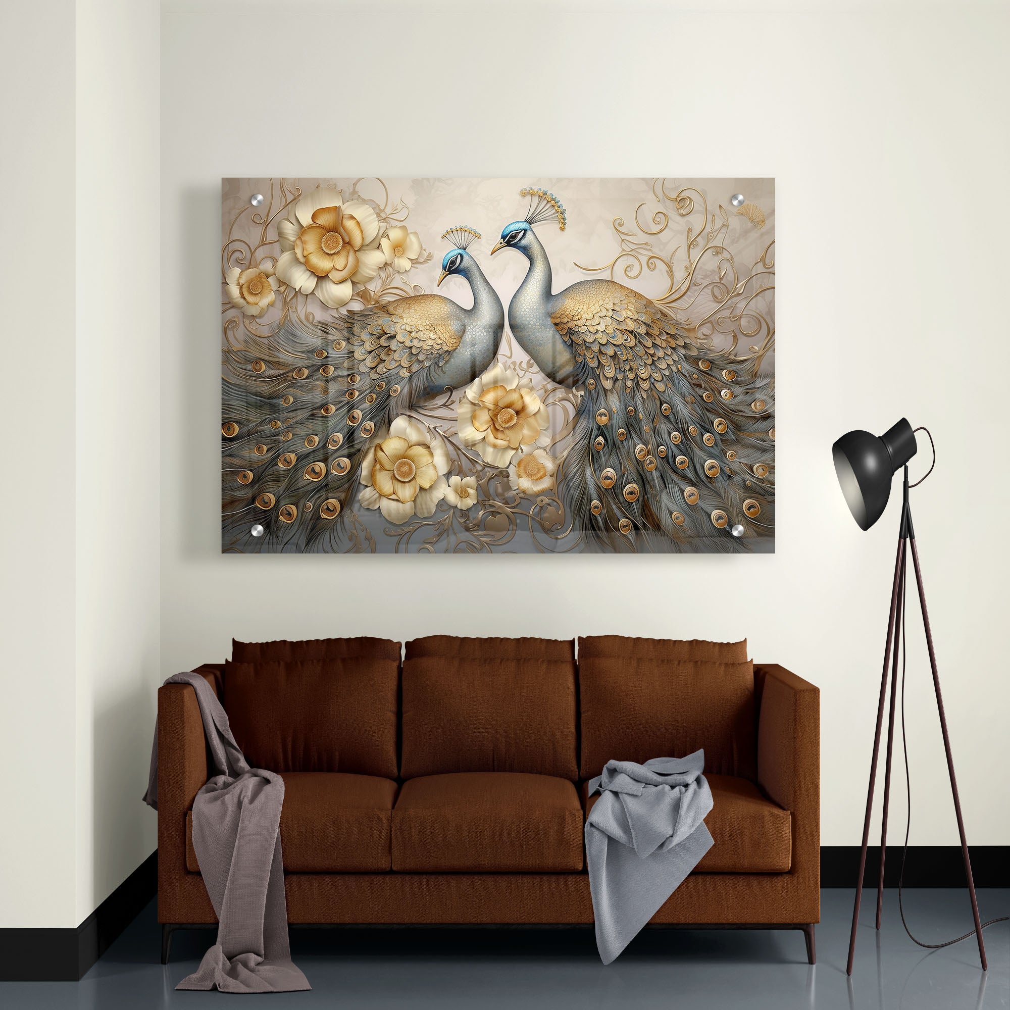 Beautiful Peacock And Flower Acrylic Wall Painting