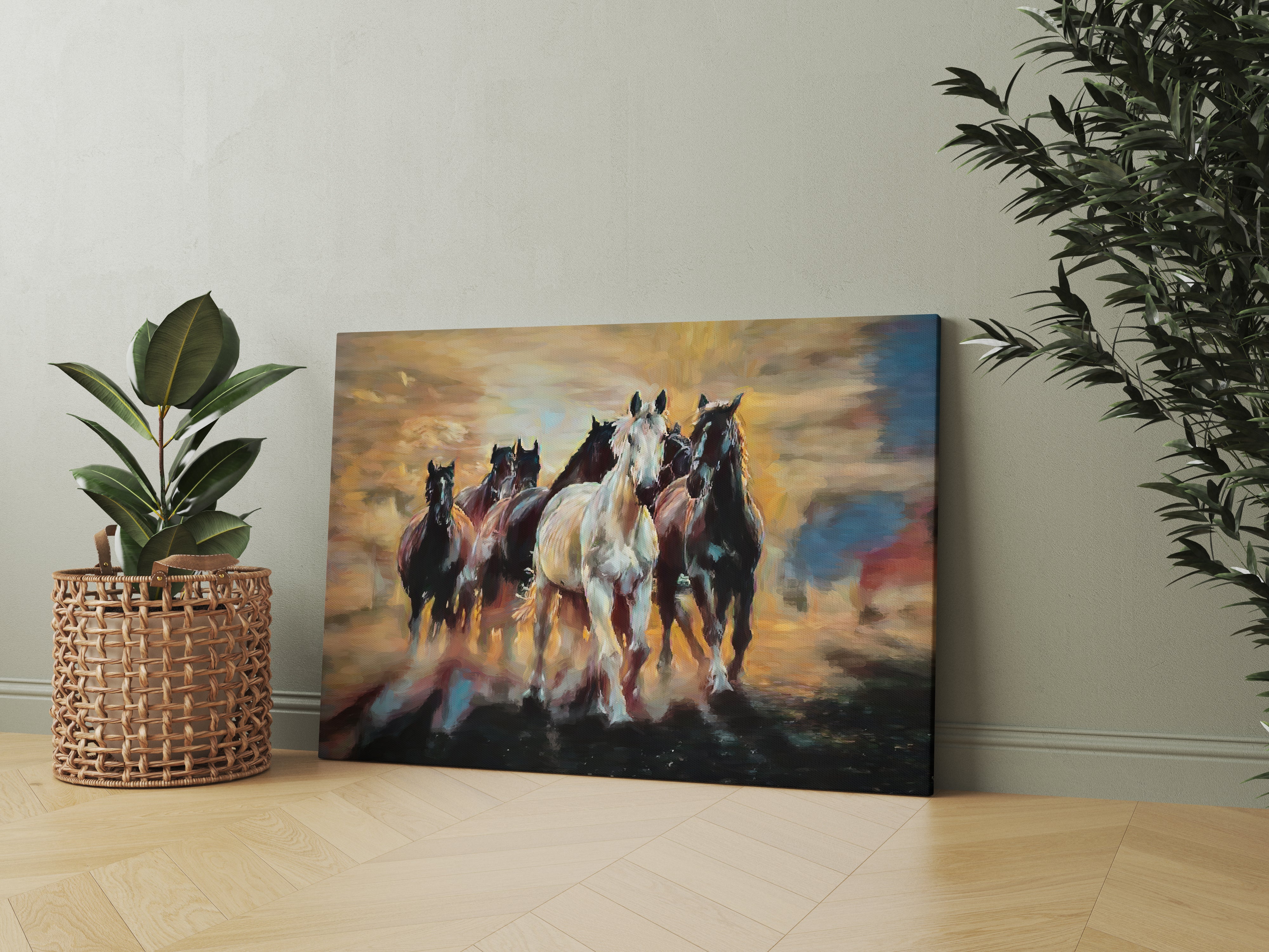 Seven Running Horses Abstract Canvas Wall Painting