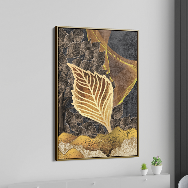 Turquoise And Golden leave Canvas Wall Painting