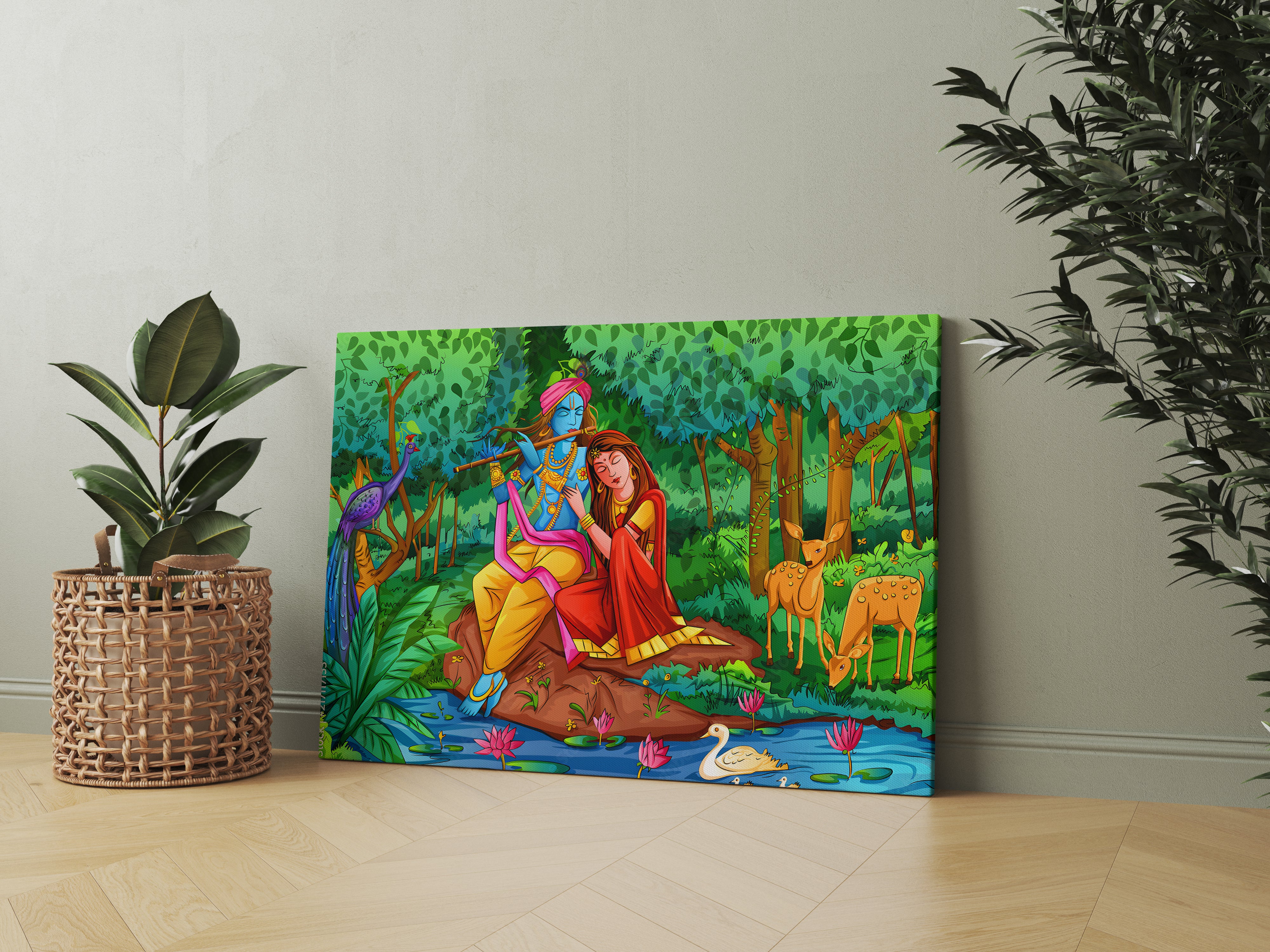 Lord Radha Krishna In Forest Wall Painting