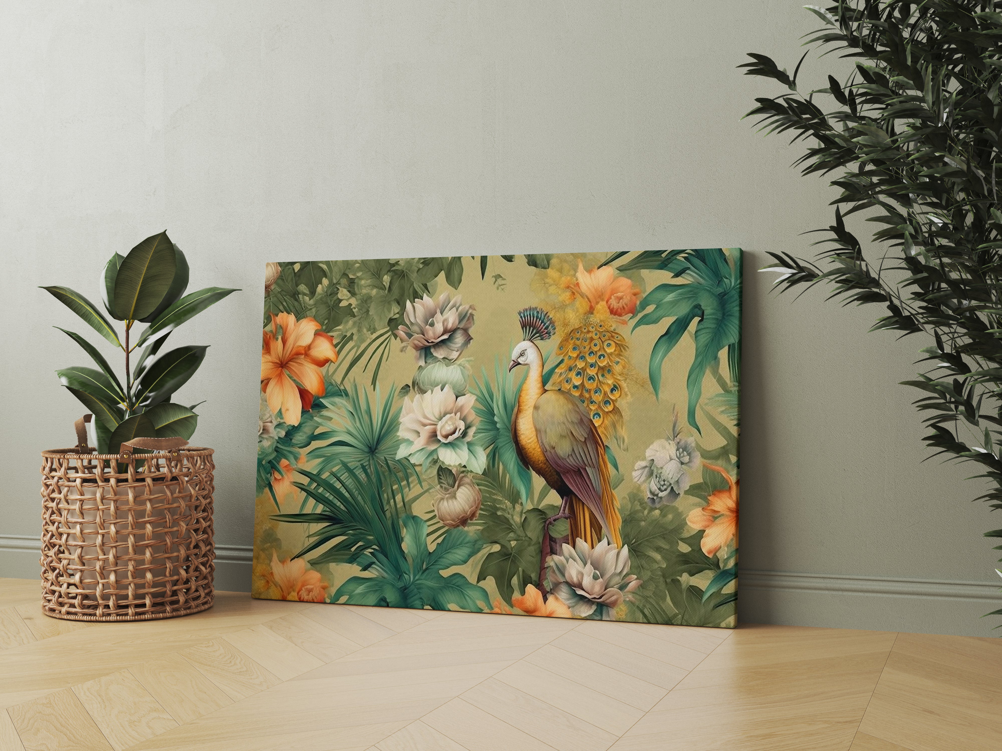 Peacock and Flowers Abstract Art Canvas Wall Painting