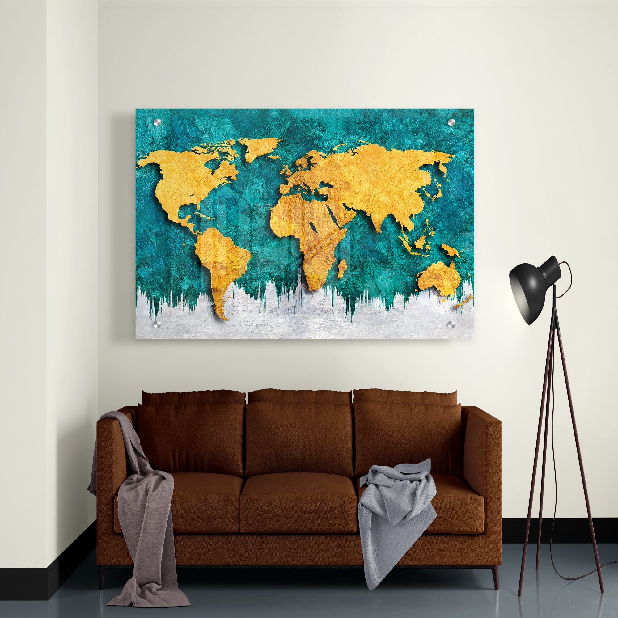 Golden World Map Acrylic Painting