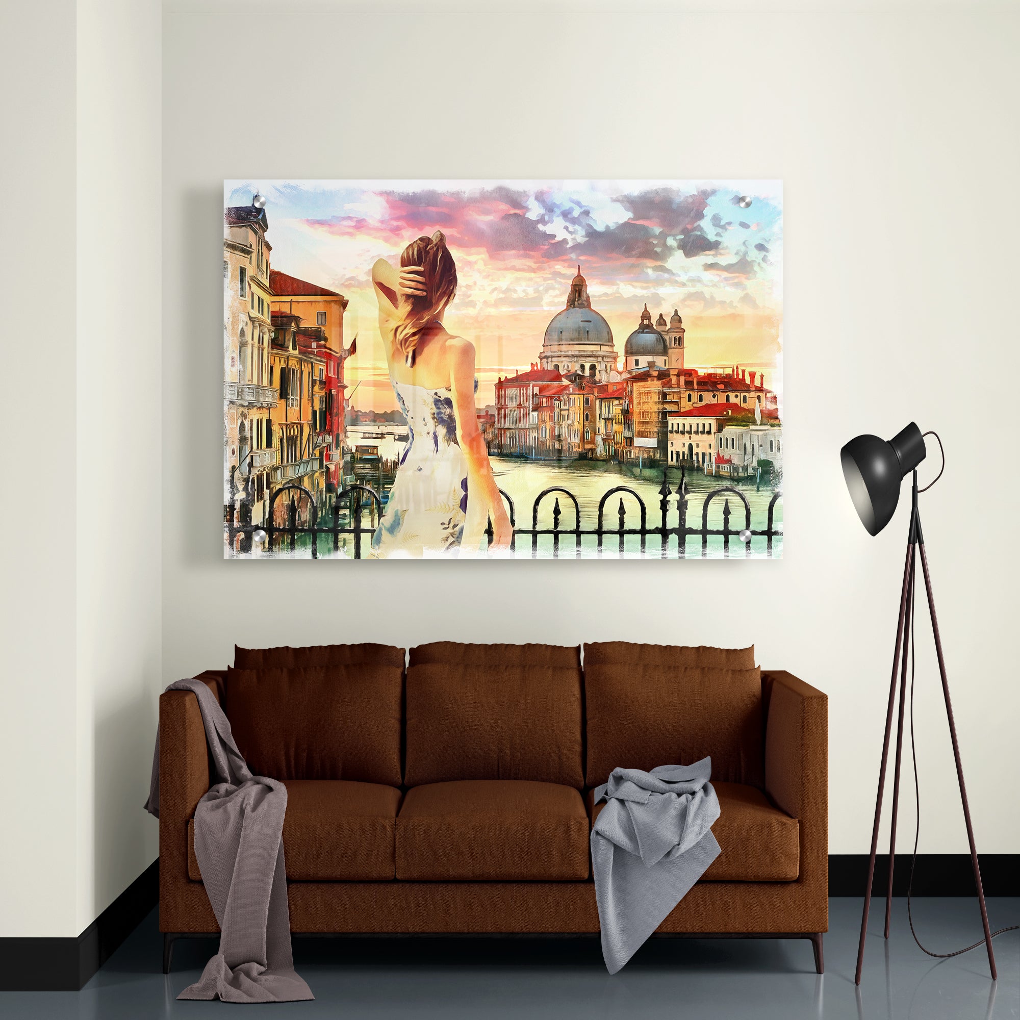 Venice Grand Canal Girl City Premium Acrylic Wall Painting