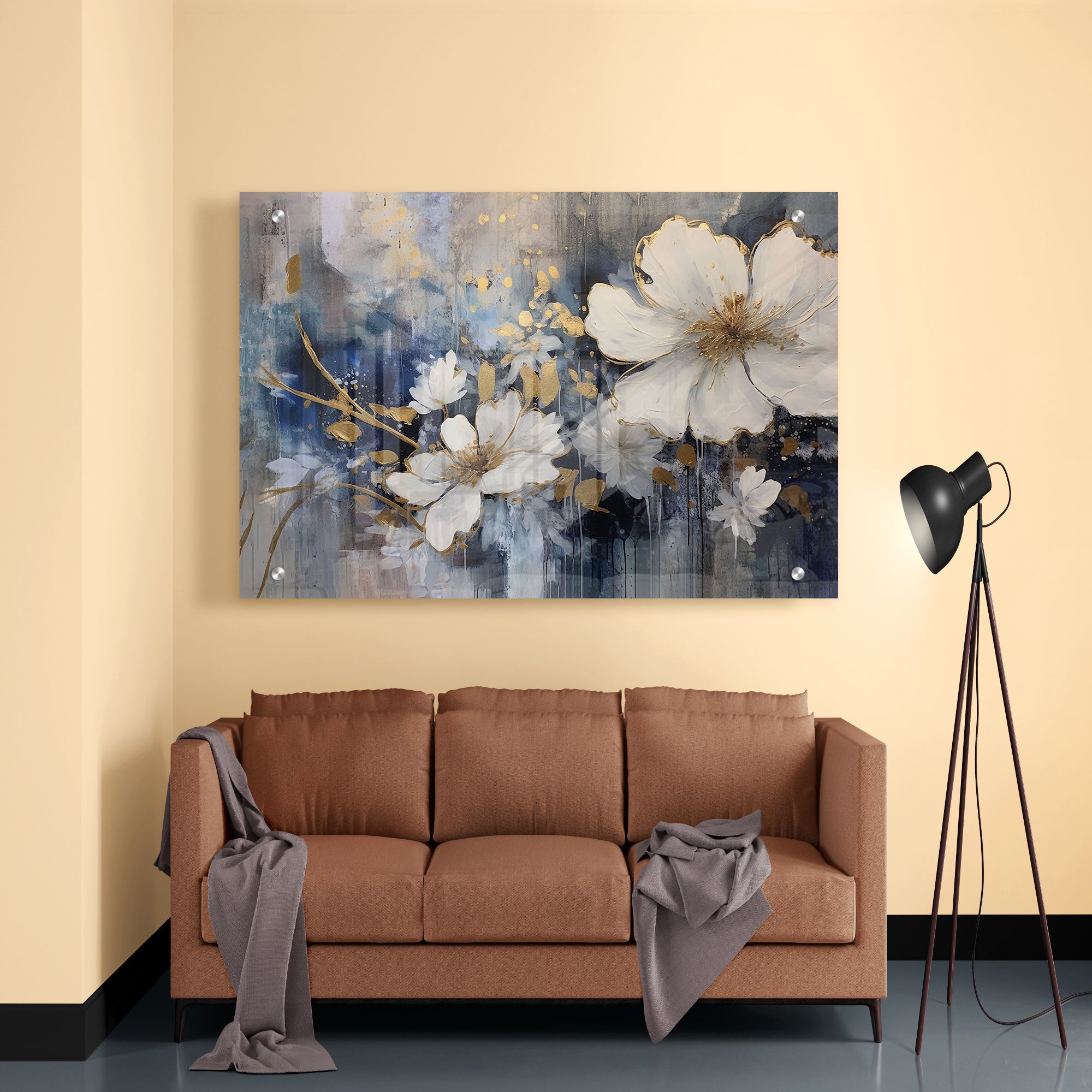 Abstract Gray Floral  Acrylic Painting