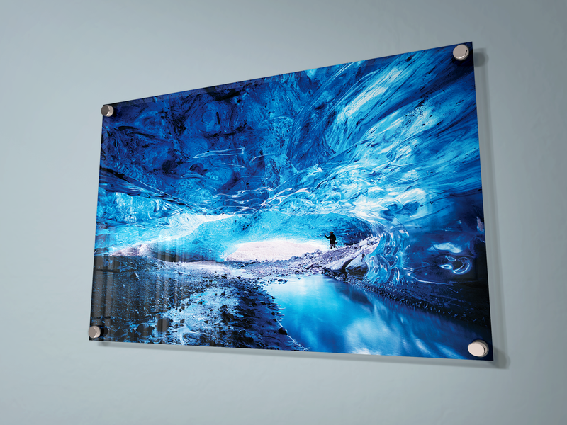 Blue Ice Cave And River Premium Acrylic Wall Painting