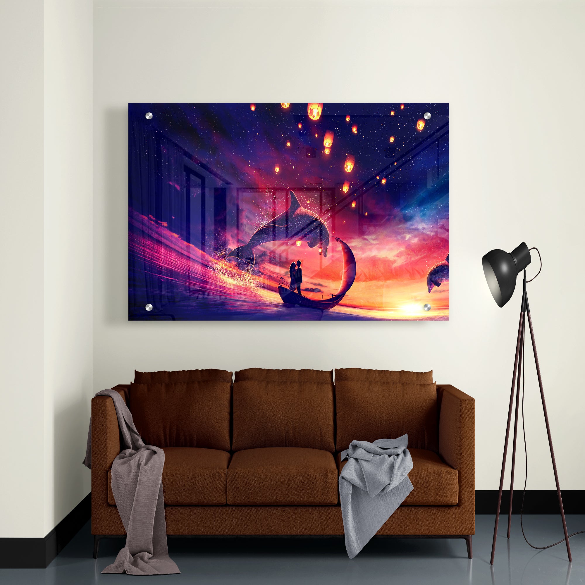 Dolphin And Culper Sunset  Premium Acrylic Wall Painting