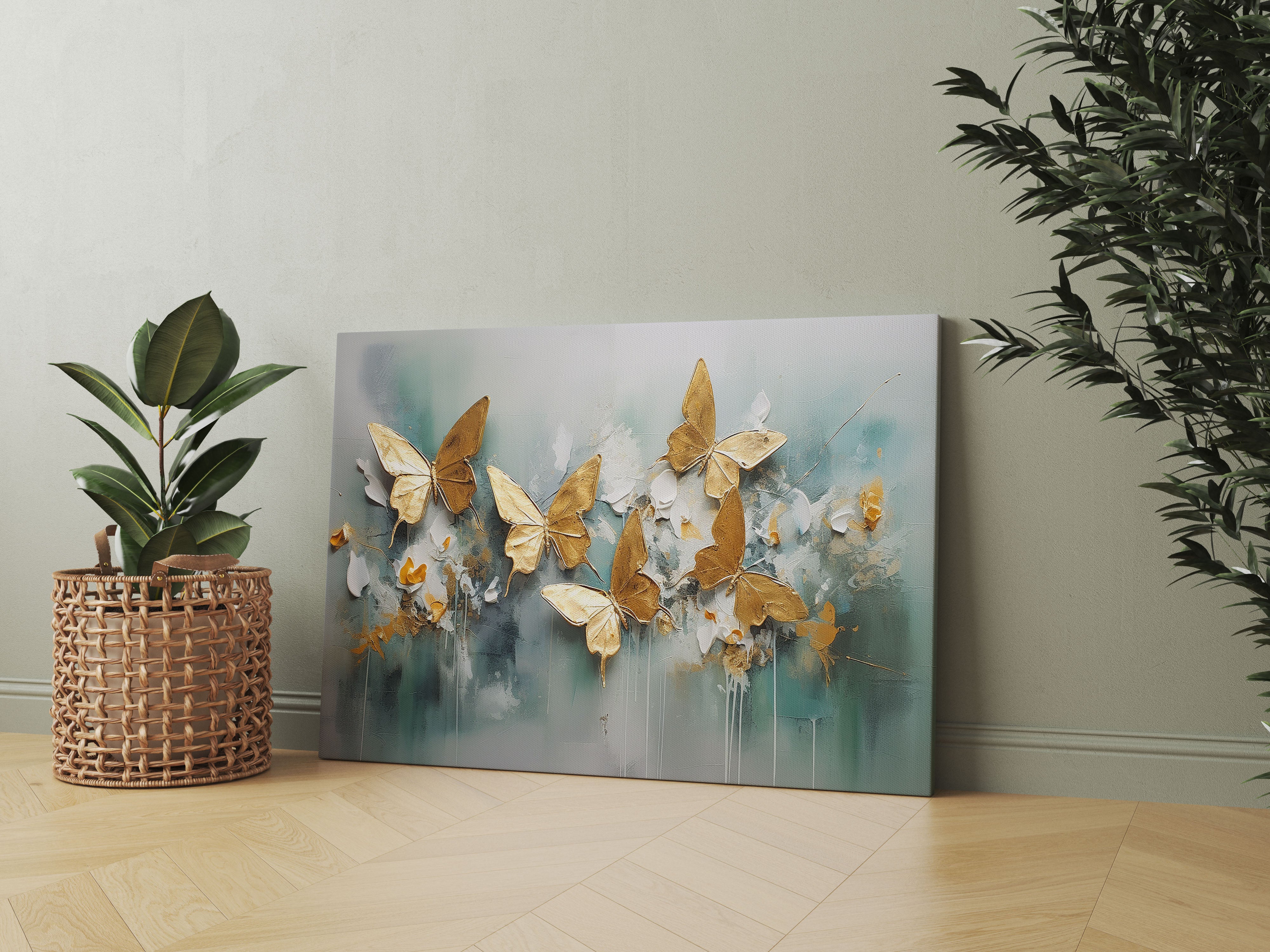 Abstract Golden Butterfly Canvas Wall Painting