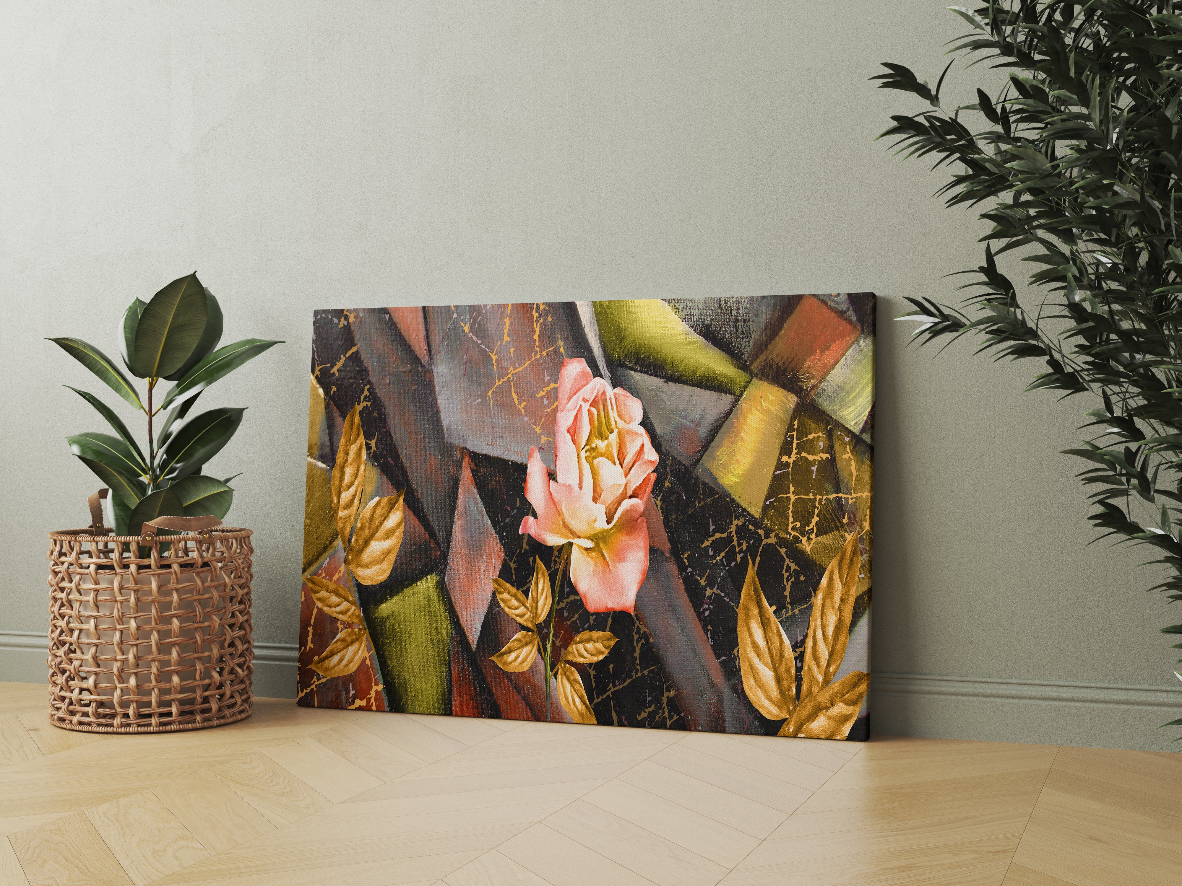 Abstract Yellow and Pink Rose Floral Canvas Wall Painting