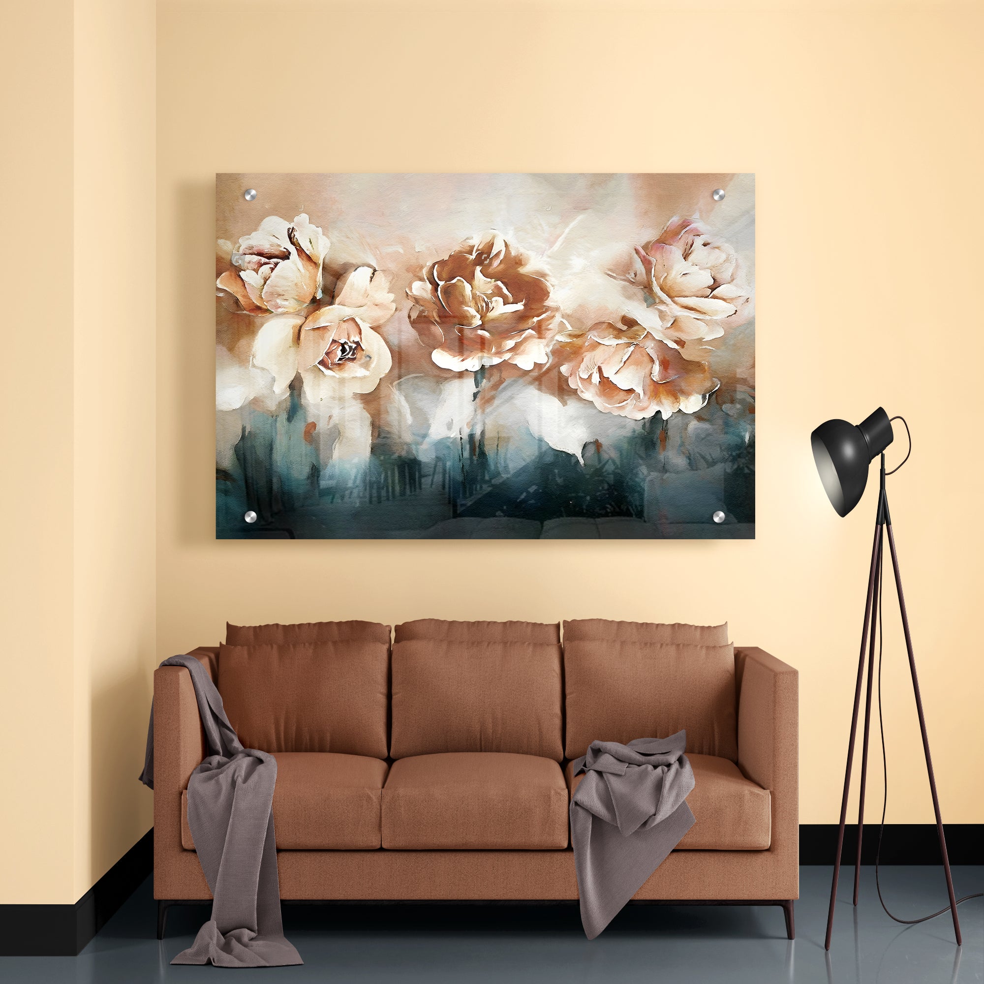 Floral Flower White Rose Morden Art Acrylic Painting