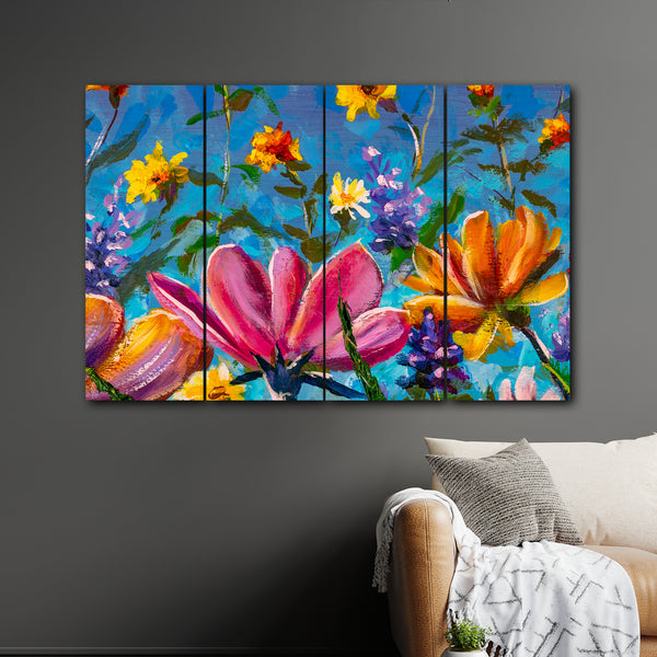 Wildflowers Impressionism Art In 4 Panel Painting