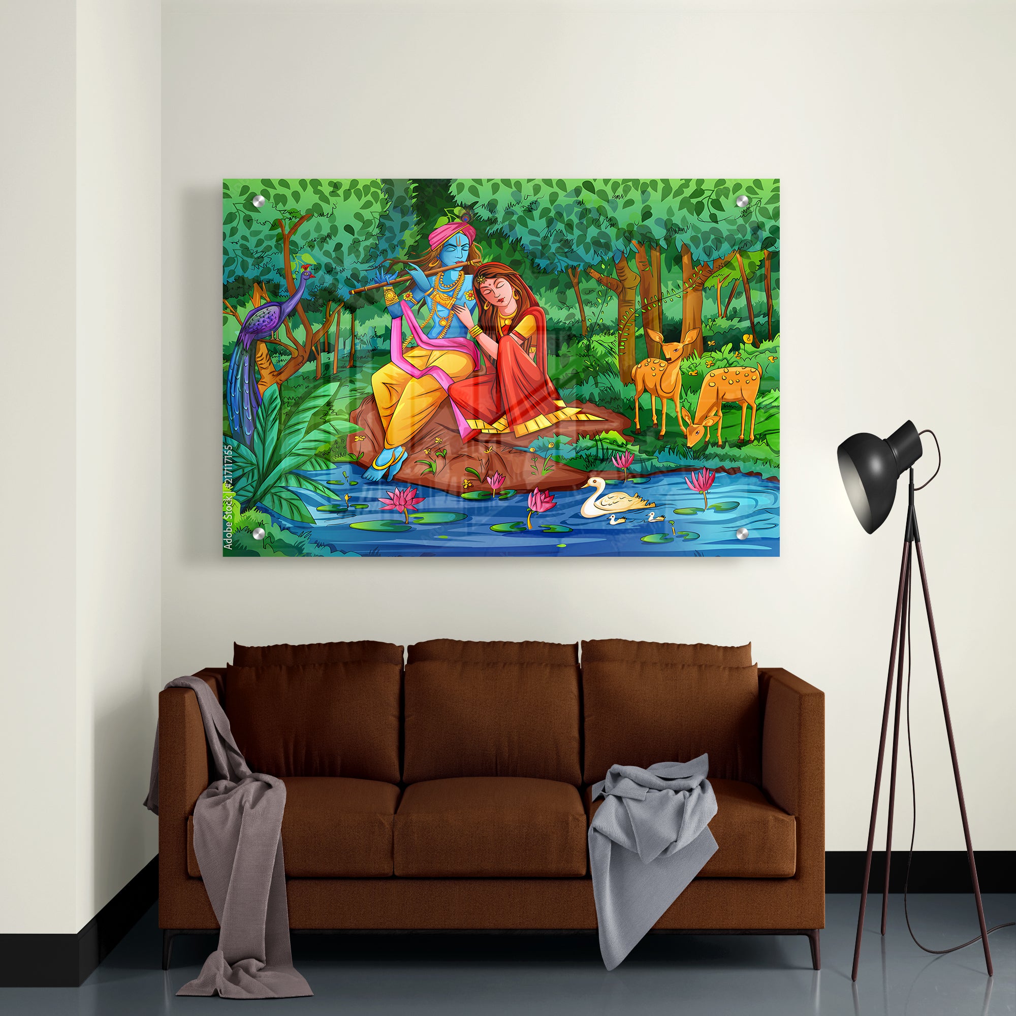 Lord Radha Krishna In Forest Acrylic Painting