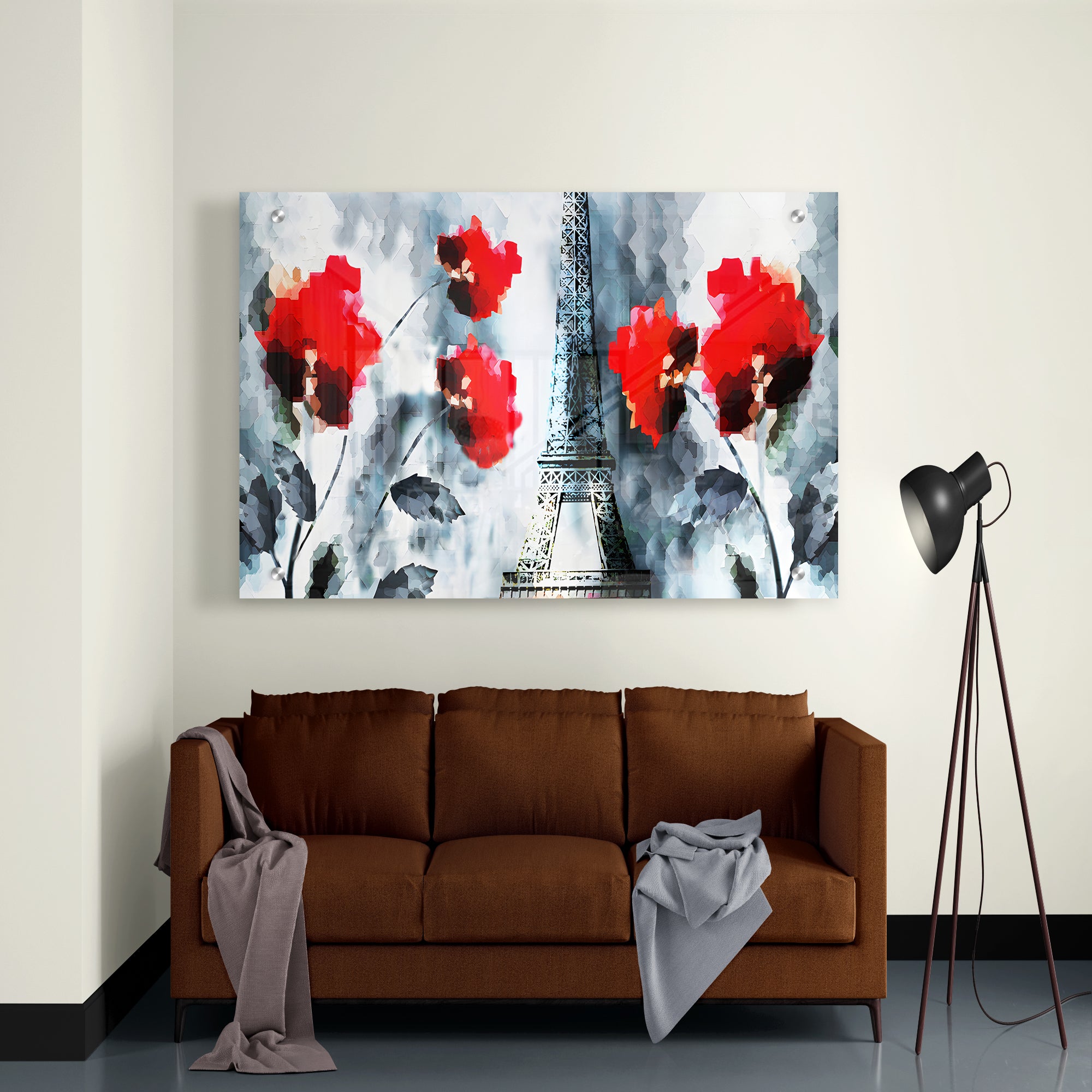 Modern Abstract Art Eiffel Tower And Flowers Acrylic Painting