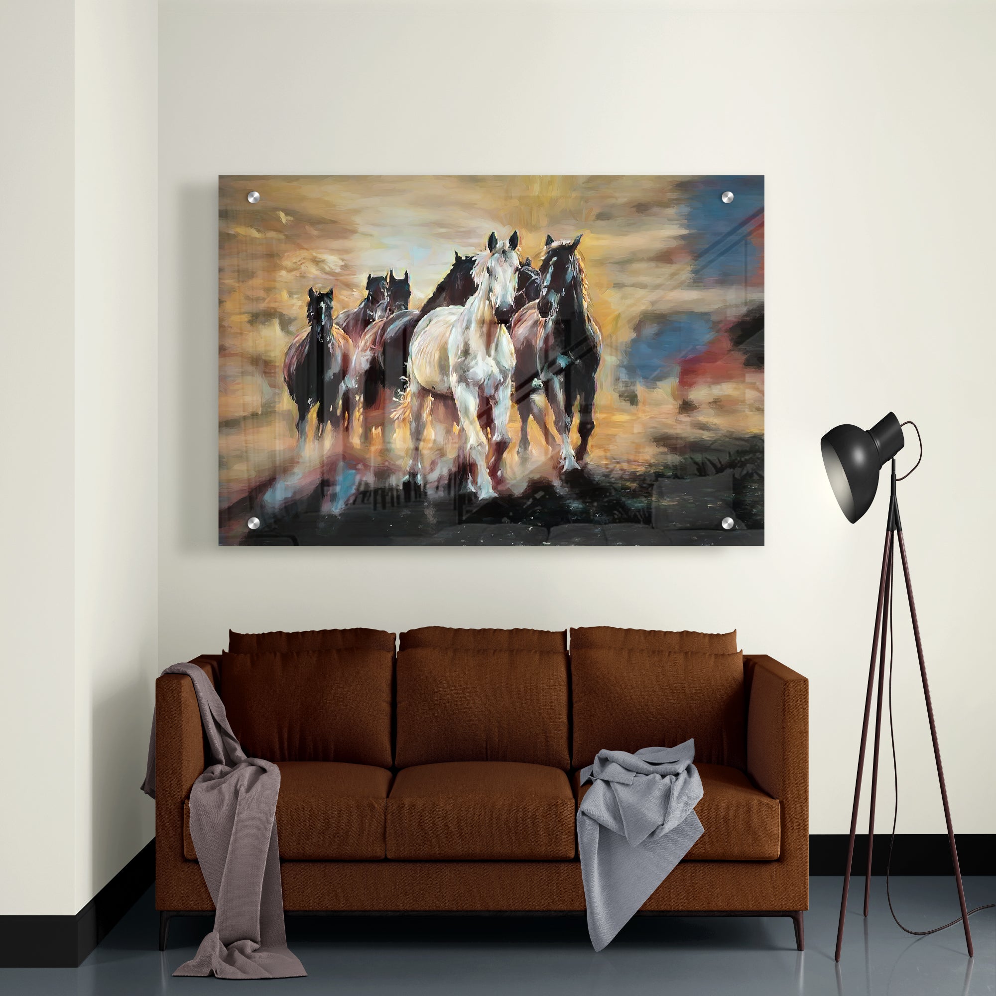Seven Running Horses Abstract Acrylic Painting