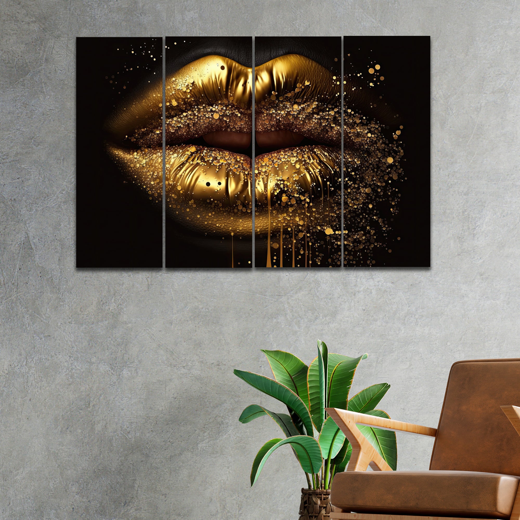 Golden Lips In 4 Panel Painting