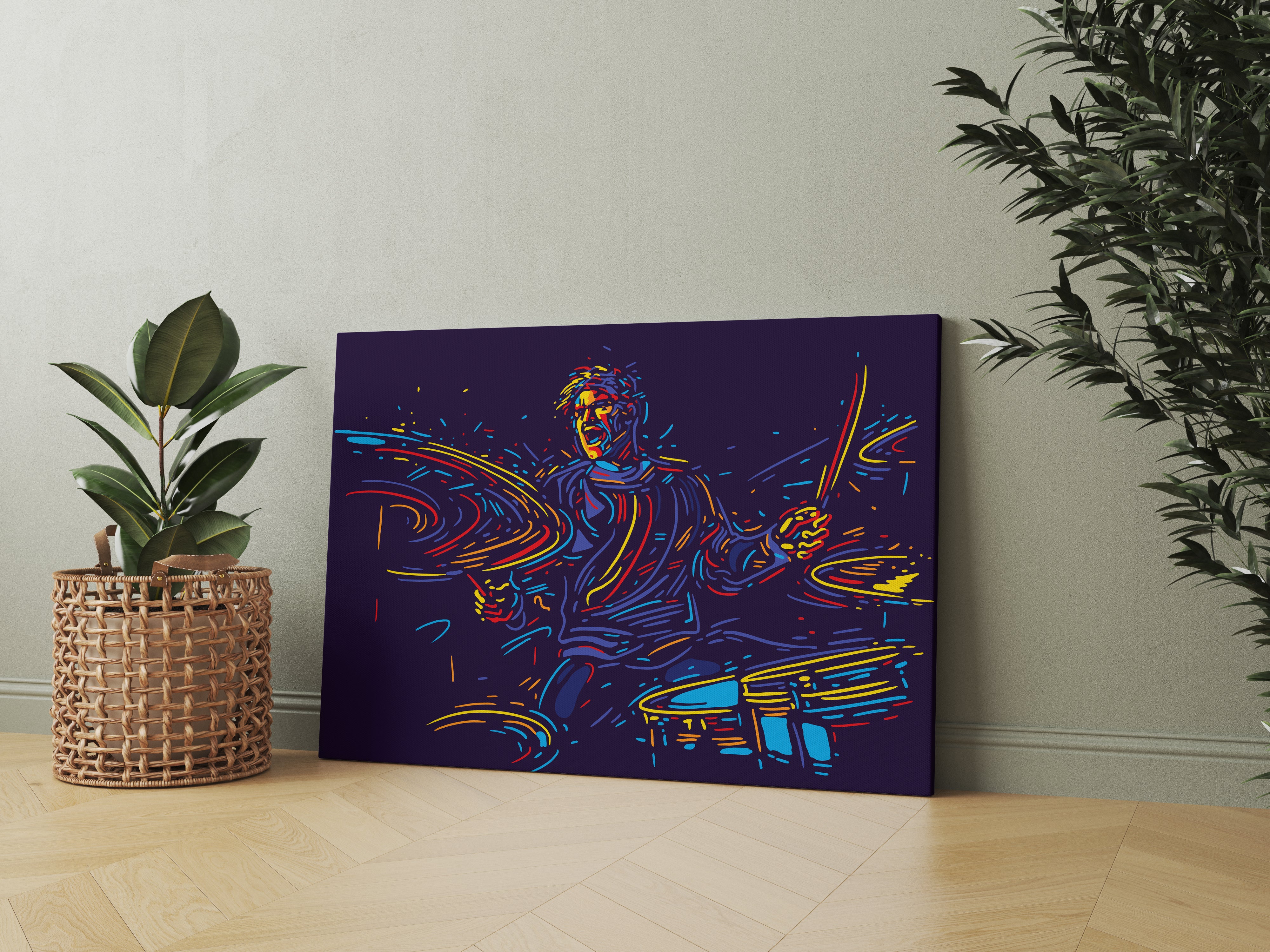 Rock Drummer Player Abstract Canvas Wall Painting