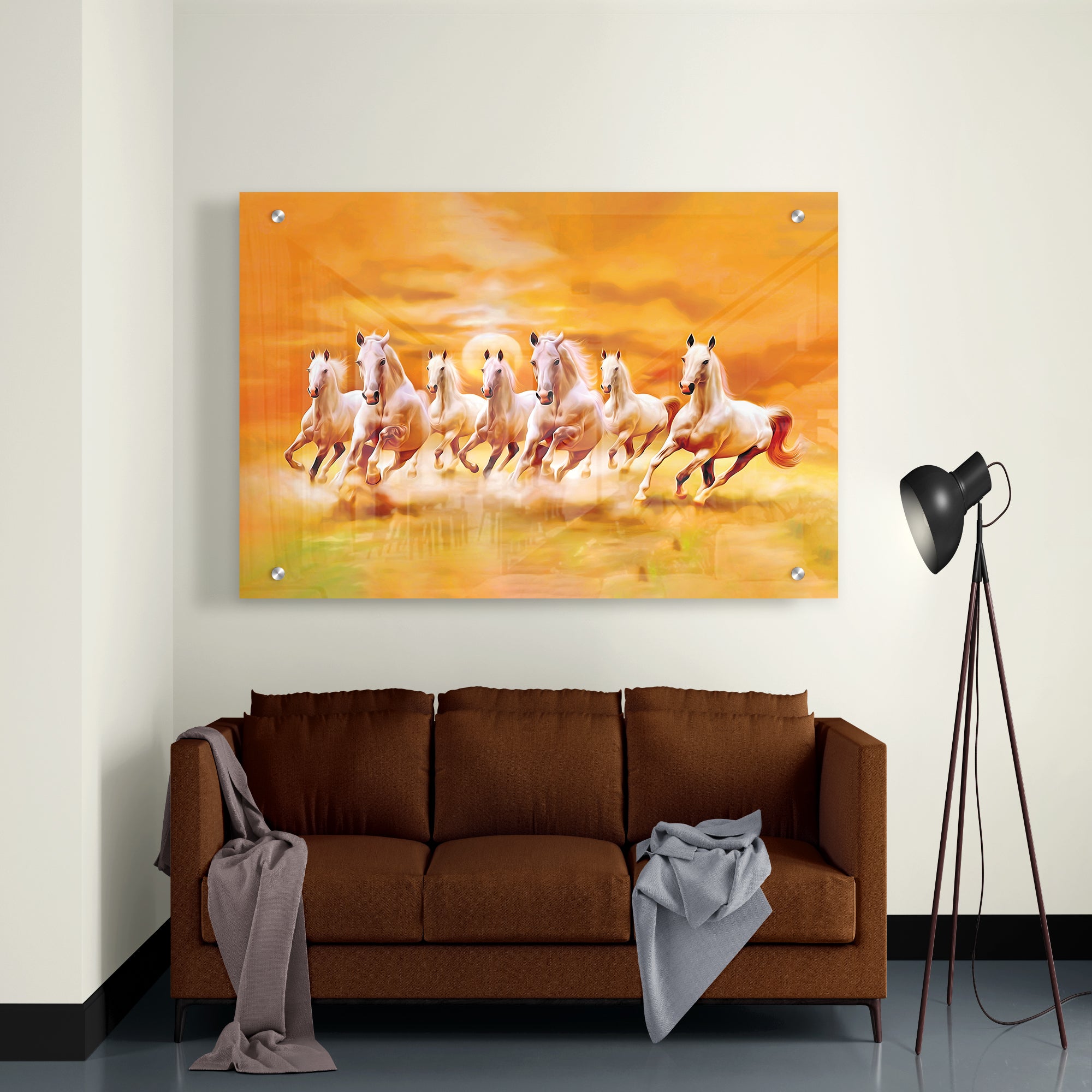 Seven Horses Running at Sunrise Morden Art Premium Acrylic Painting