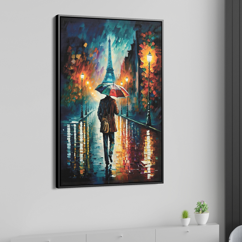 Man Walking In The Rain With An Umbrella Canvas Wall Painting