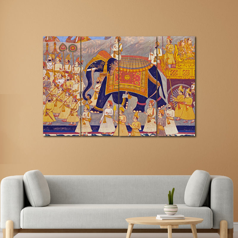 The Royal Procession Traditional In 4 Panel Painting