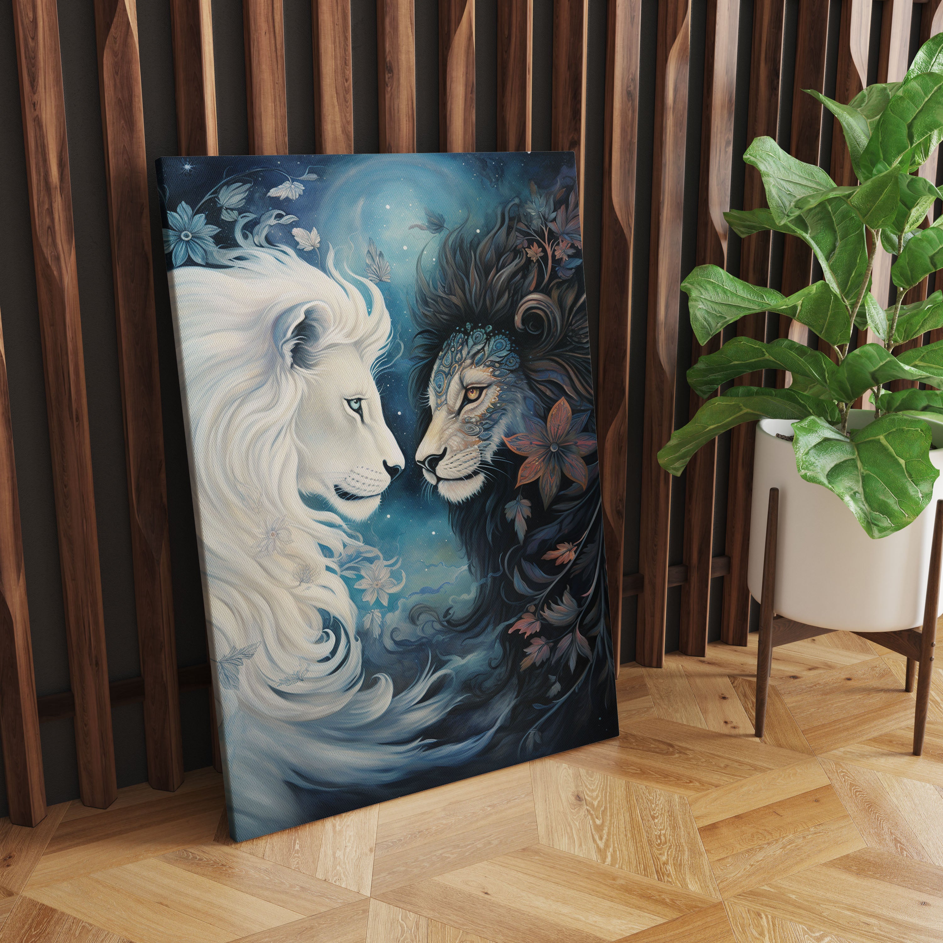 Black And White Yin Yang Love Lion Canvas Wall Painting