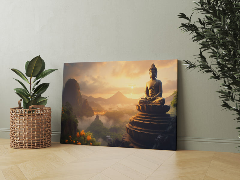 Lord Buddha In The Sky Canvas Wall Painting