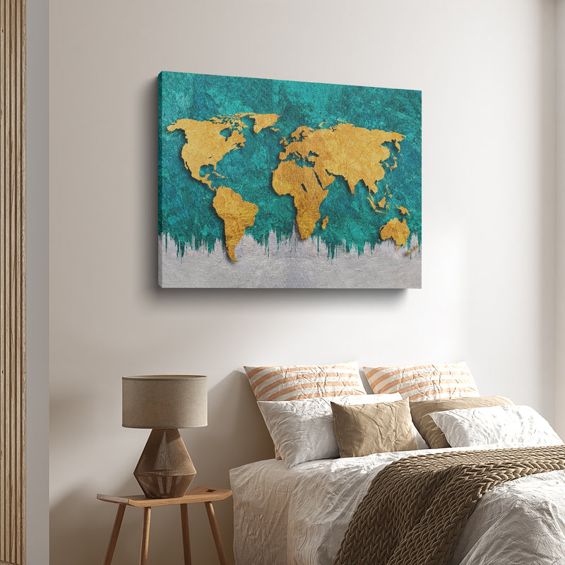 Golden World Map Canvas Wall Painting