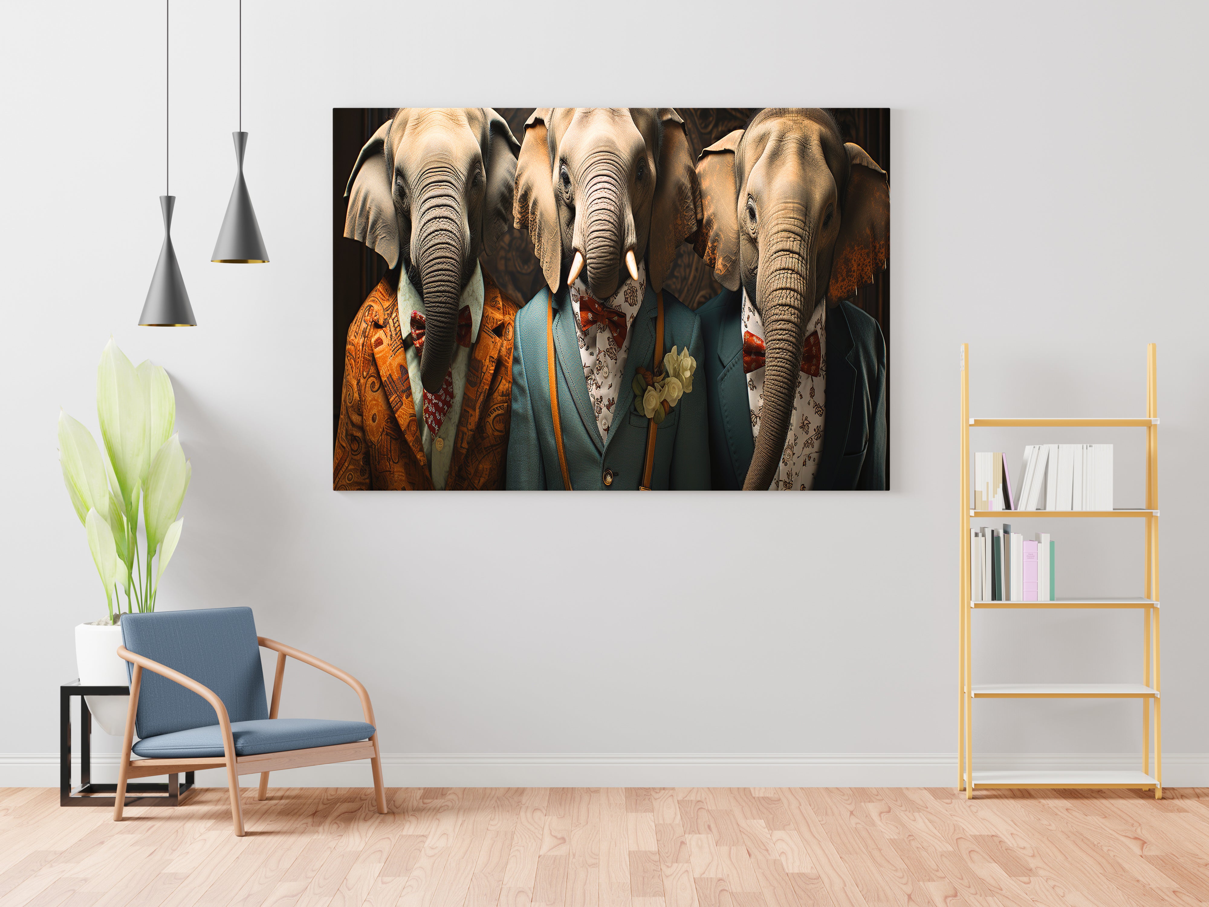Three Elephants In Suit Canvas Wall Painting