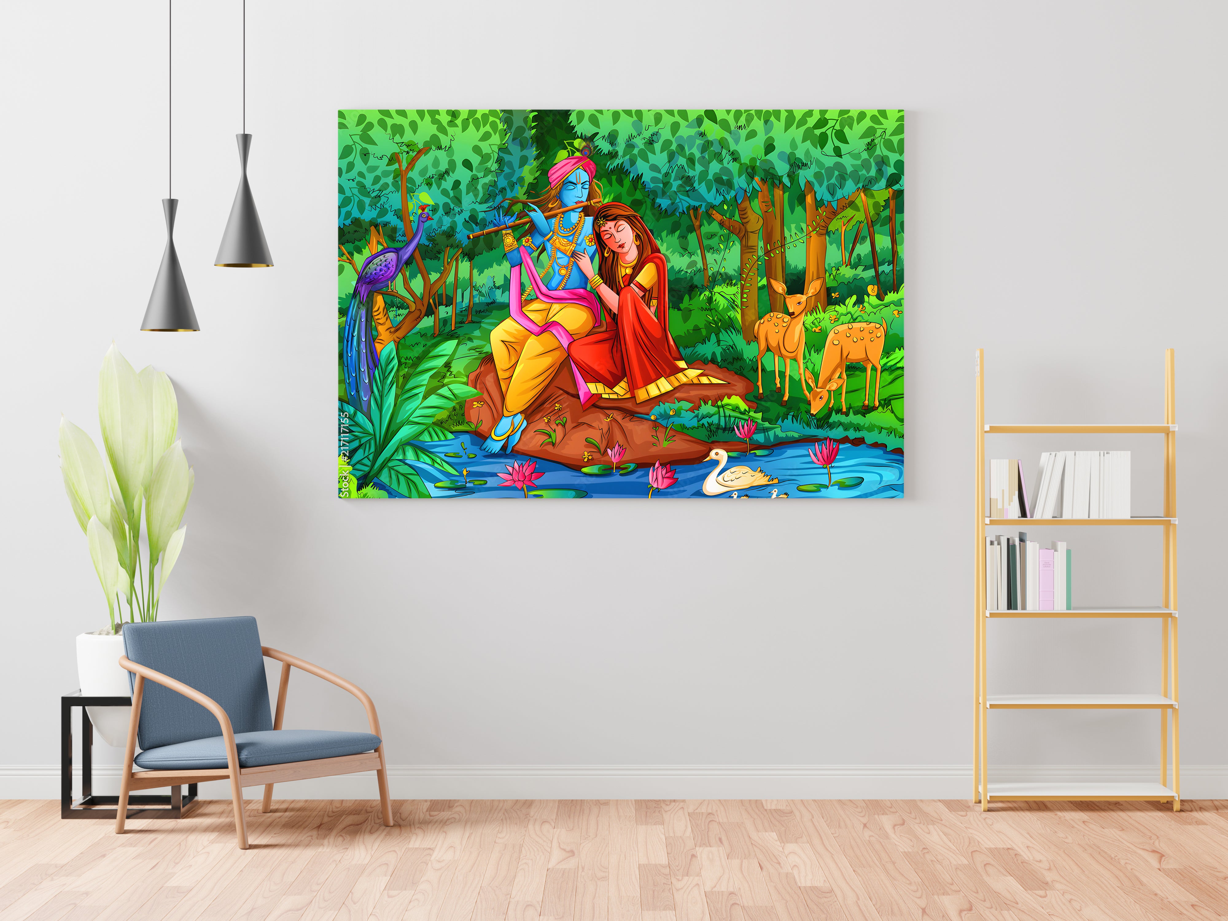 Lord Radha Krishna In Forest Wall Painting