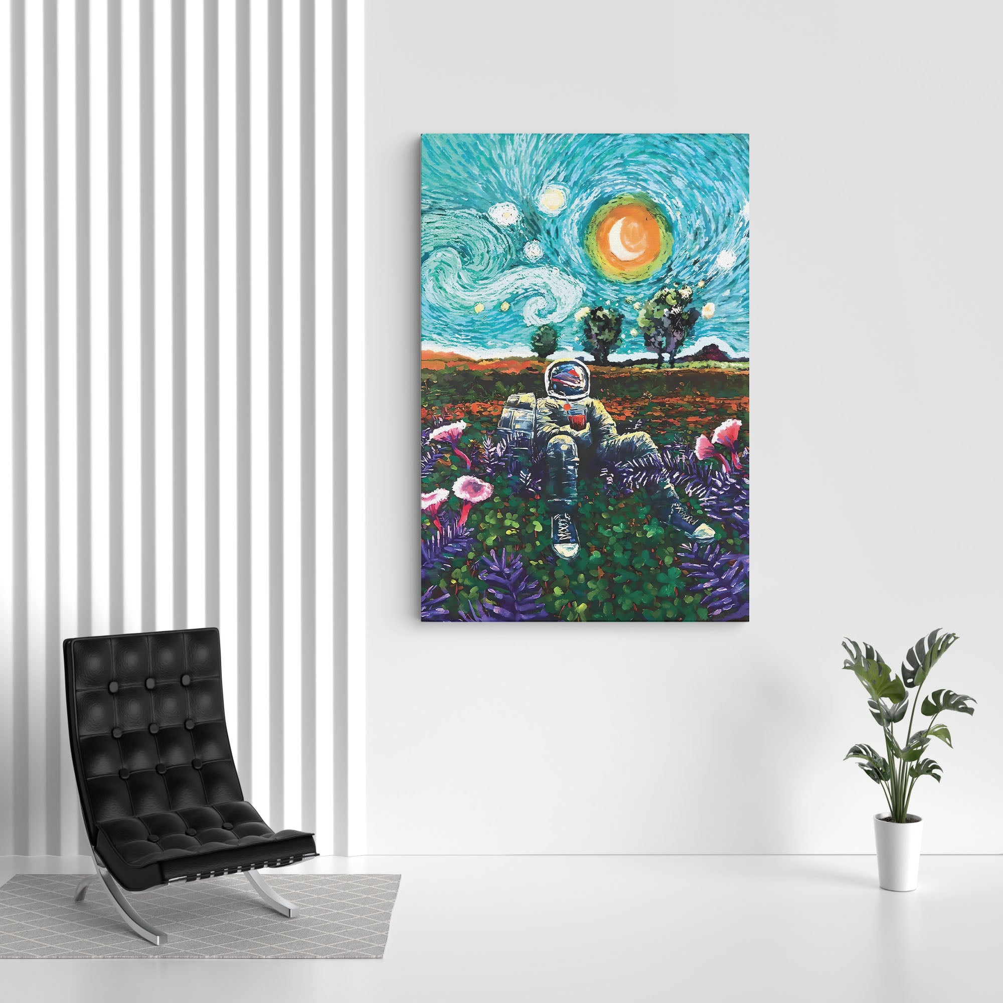 Astronaut enjoys the Starry Night Canvas Wall Painting